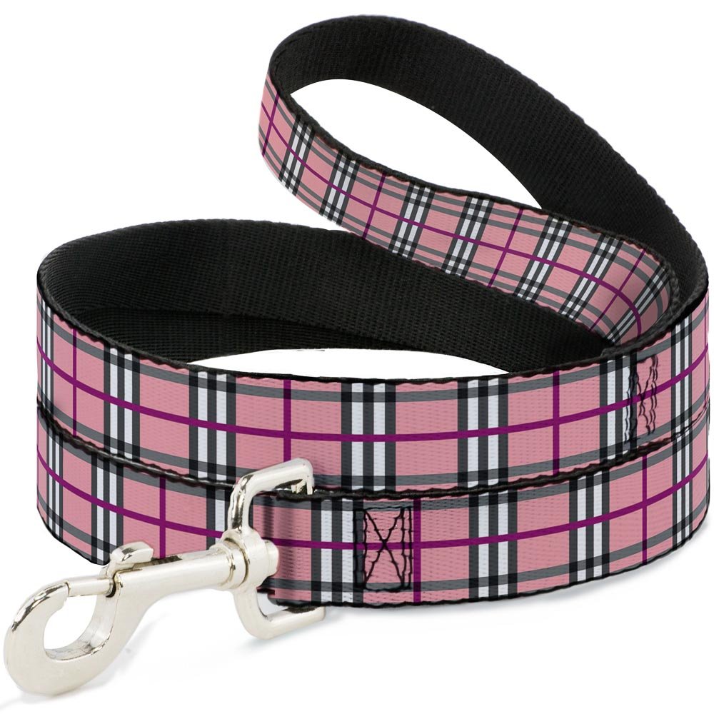 Dog Leash Plaid Pink 4 Feet Long 0.5 Inch Wide
