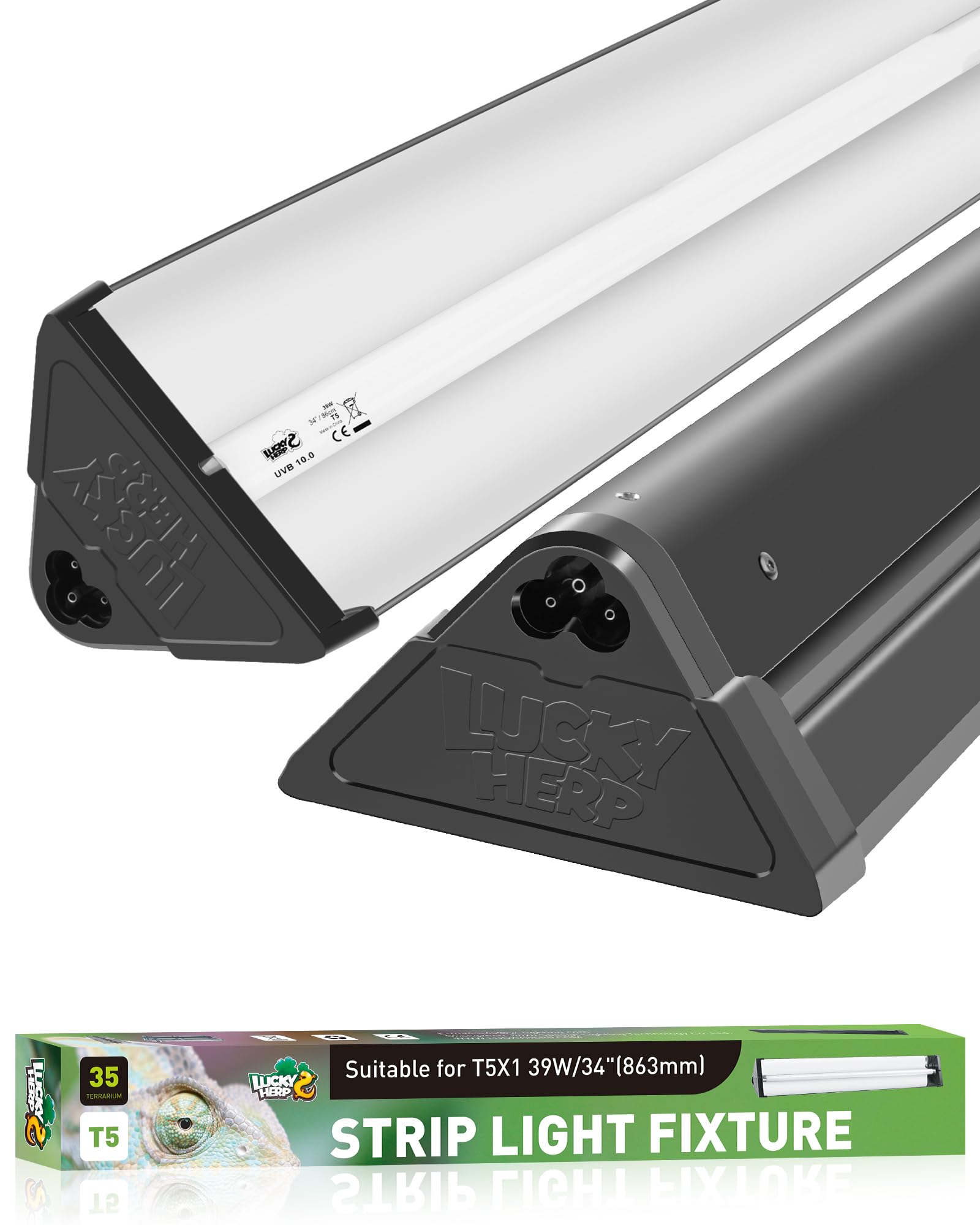 Lucky Herp T5 Reptile Light Fixture Combo Kit 39W (New Upgrade), Uvb Reptile Light Fixture With Desert Uvb 10.0 34'' Fluorescent