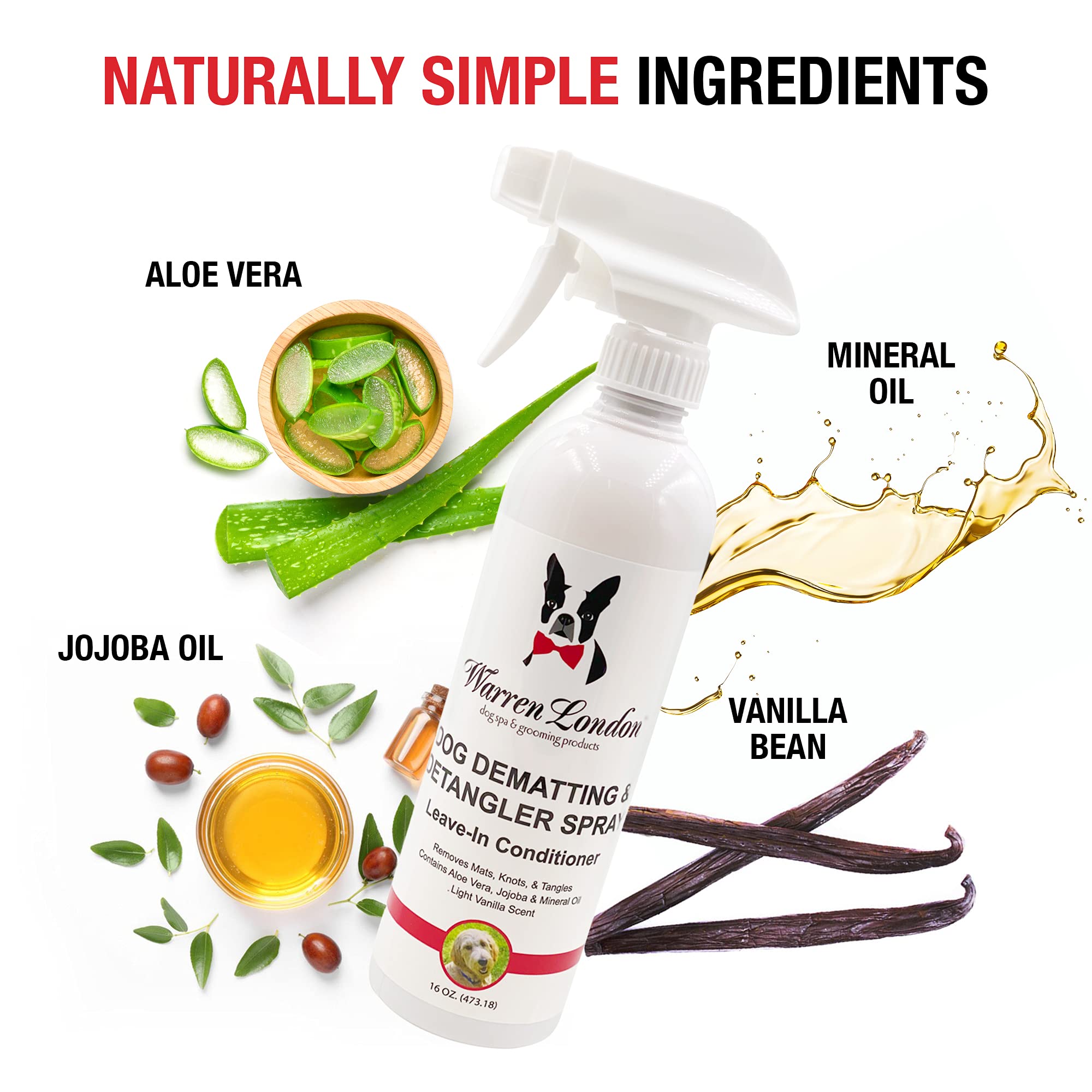 Warren London Dog Dematting And Detangler Spray Bundle With Rake Brush | Groomer Formulated Detangling Spray For Dogs W Aloe Vera & Jojoba Oil | Made In Usa | 16Oz W/Rake Brush