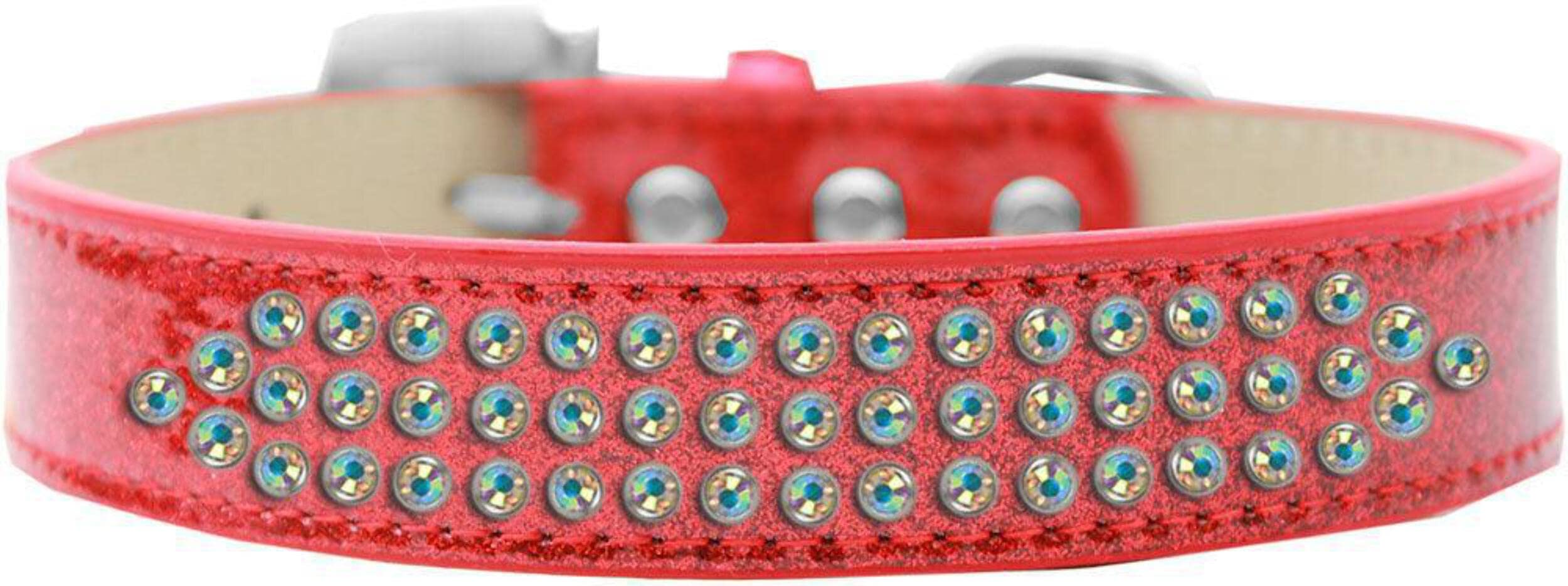 Mirage Pet Products Three Row AB Crystal Ice Cream Dog Collar, Size 14, Red
