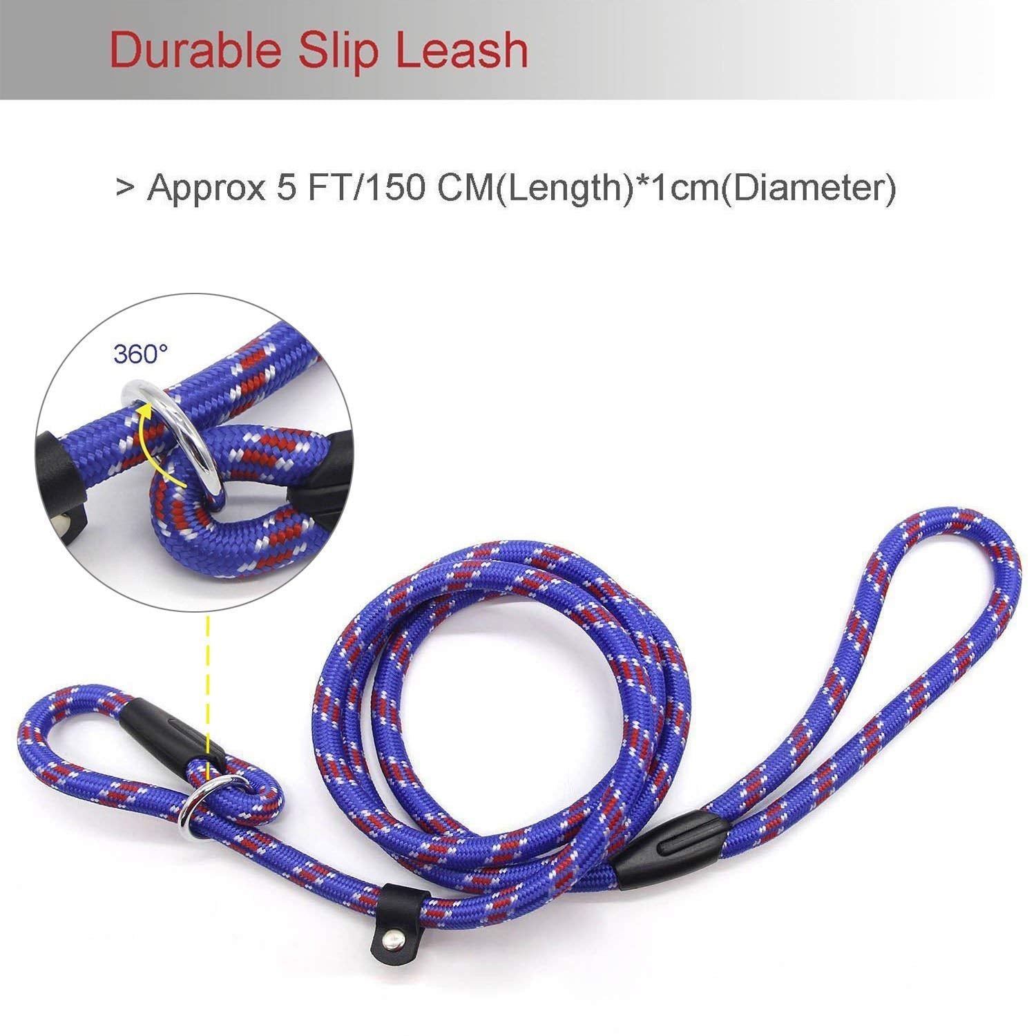 Dog Rope Leash, 5 Ft Pet Slip Lead, Dog Training Leash, Standard Adjustable Pet Nylon Leash For Small Medium Dogs 10-80 Lb Walking(Blue)