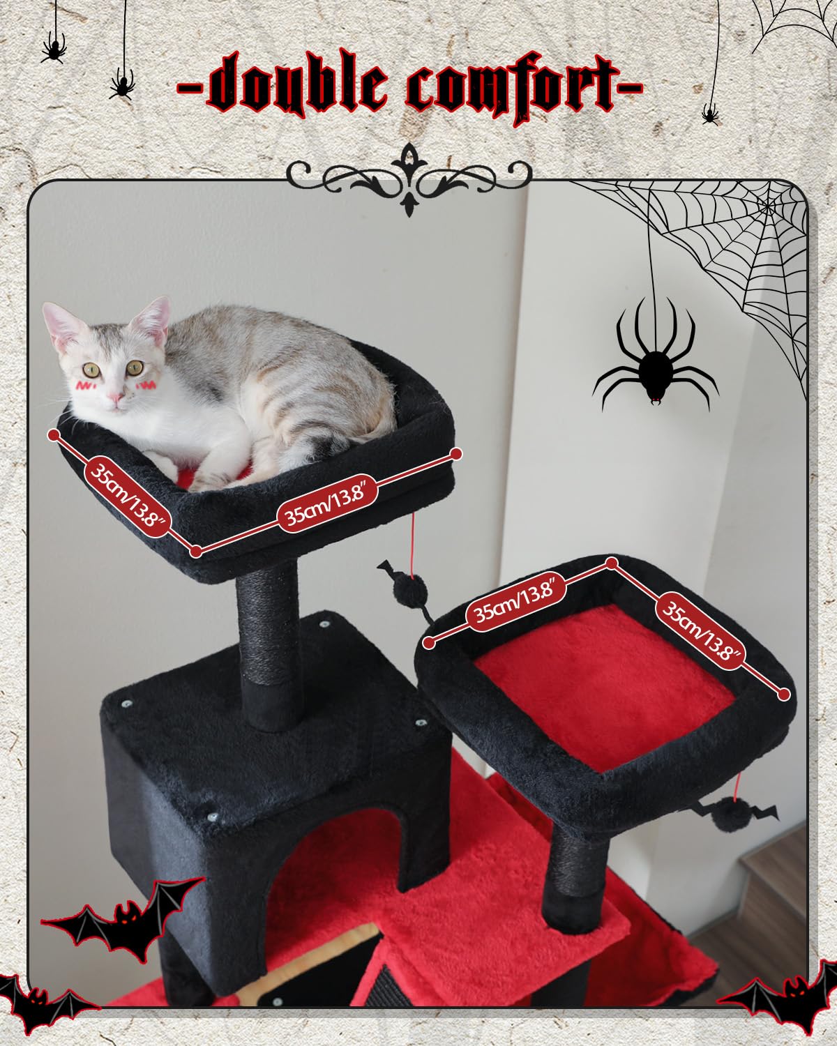 Muttros Gothic Cat Tree For Large Cats, 70.9'' Tall Black Cat Tower With Coffin Bed, Cat Condo, Sisal Scratching Posts & Top Per