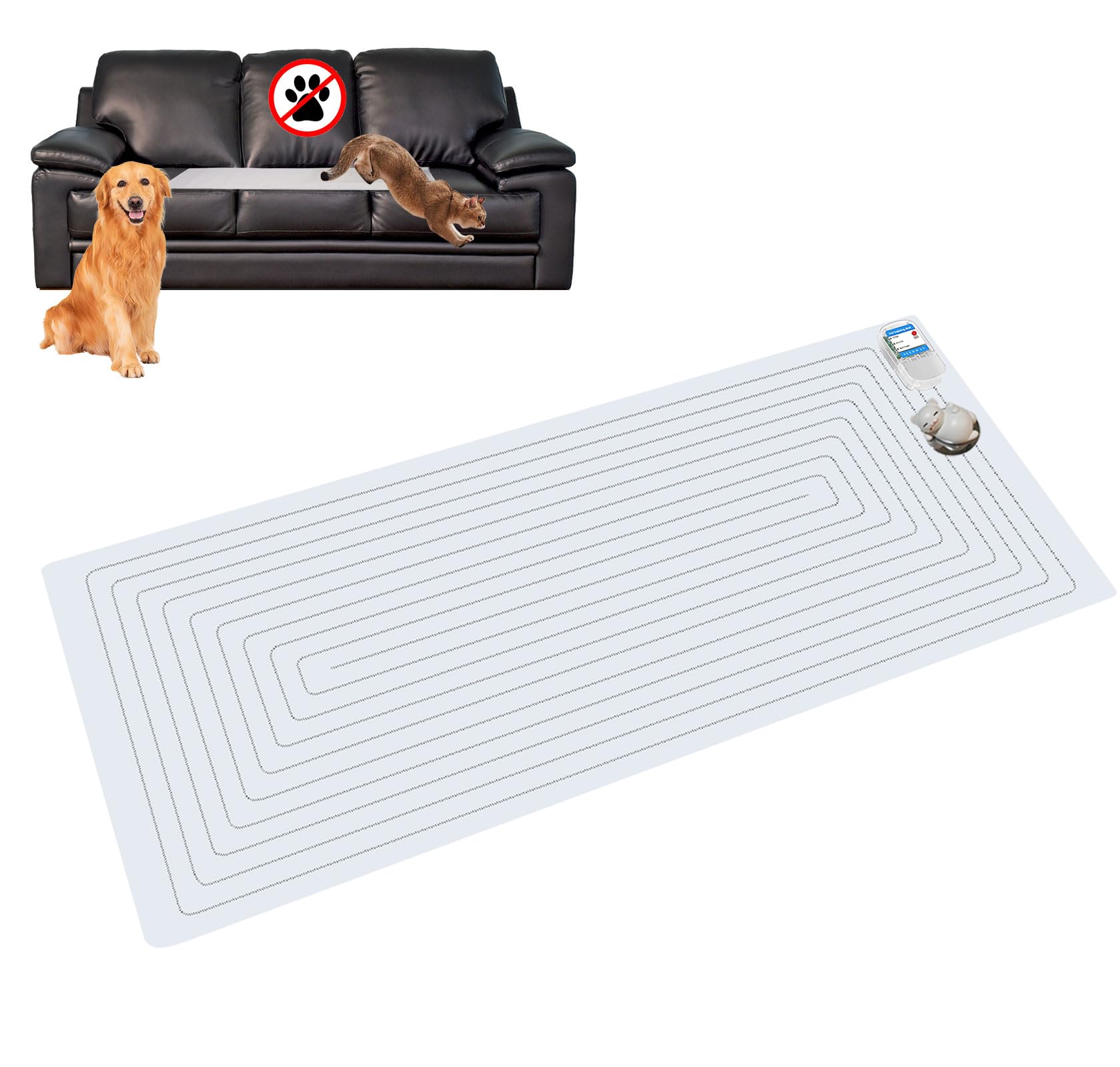 Seerway Scat Pet Shock Mat With Tester, Shock Pads For Dogs And Cats Training Indoor, Electric Repellent Mat Keeps Pets Off Couch, Sofa, Counter Top, 3 Training Modes, Battery Operated