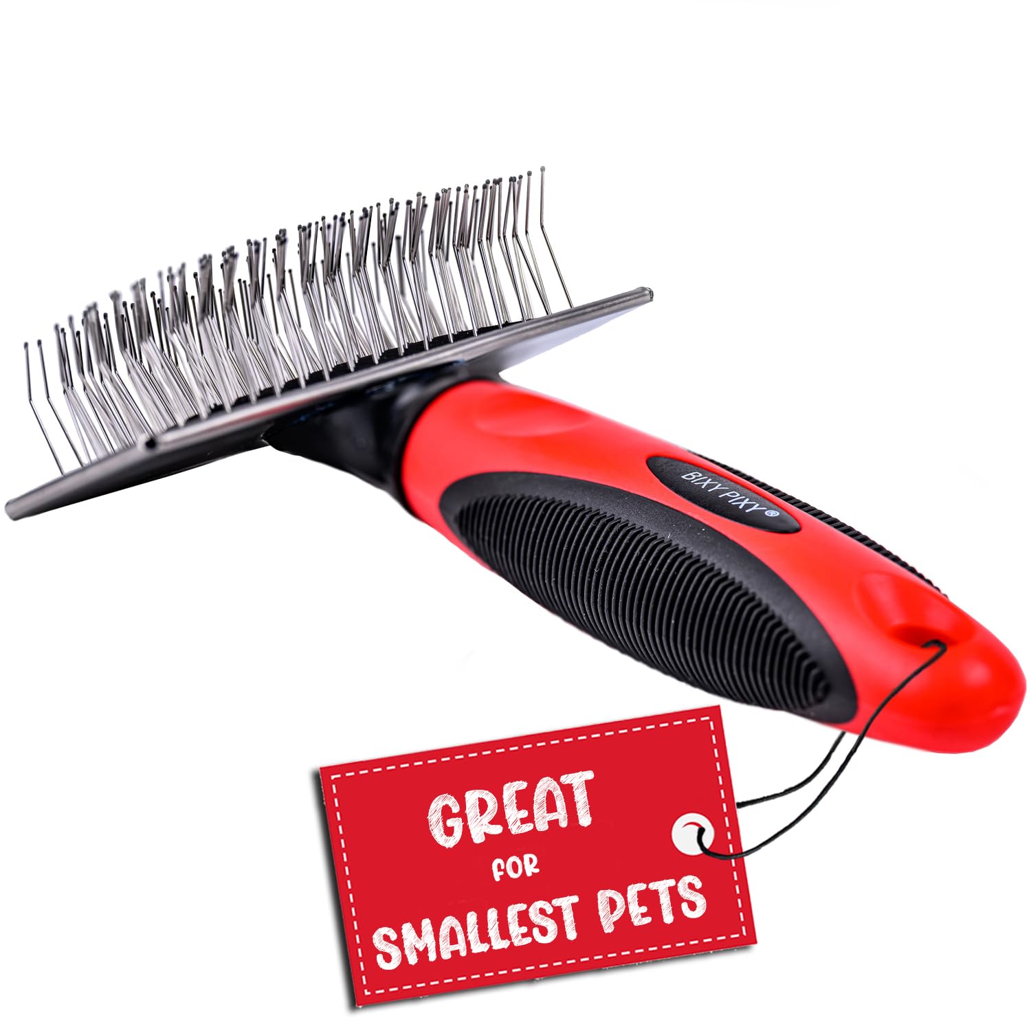 Bixy Pixy Mini Brush For Dogs And Cats - Coated Tips Massage Skin - Long Pins Remove Mats, Tangles In Long And Poodle Fur
