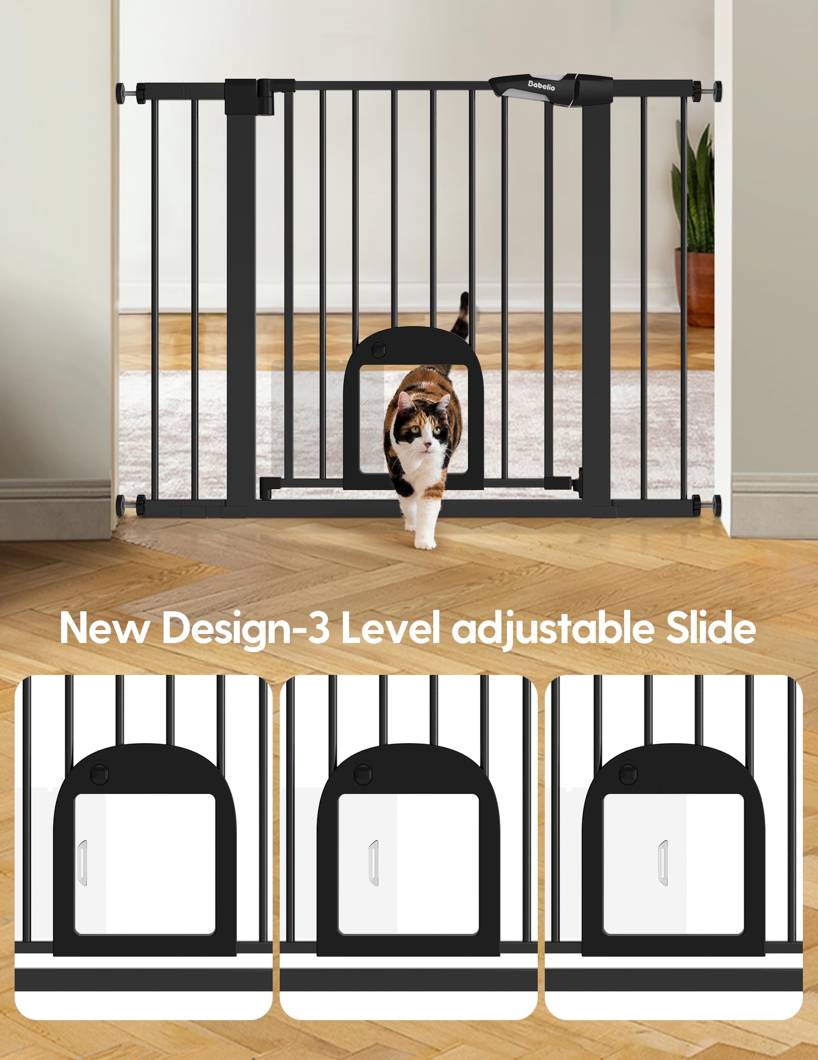 Babelio Upgraded Baby Gate with Cat Door, 29-43 Auto Close Durable Dog Gate for Stairs, Doorways and House, Easy Walk Thru Safet