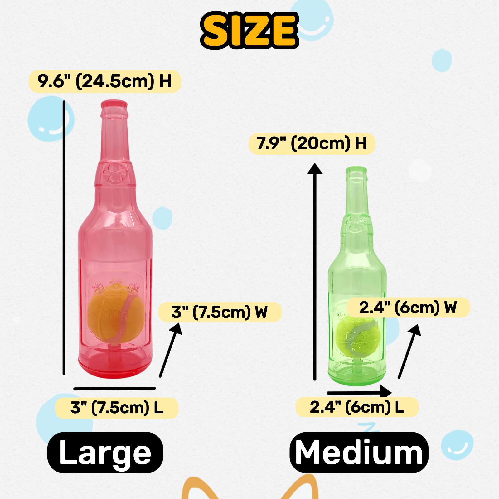 Cute Tough Dog Toy Rubber Bottle Squeaky Dogs Chew Toy Long Lasting Interactive Fetch Toy For Teething Tennis Ball Included (Red