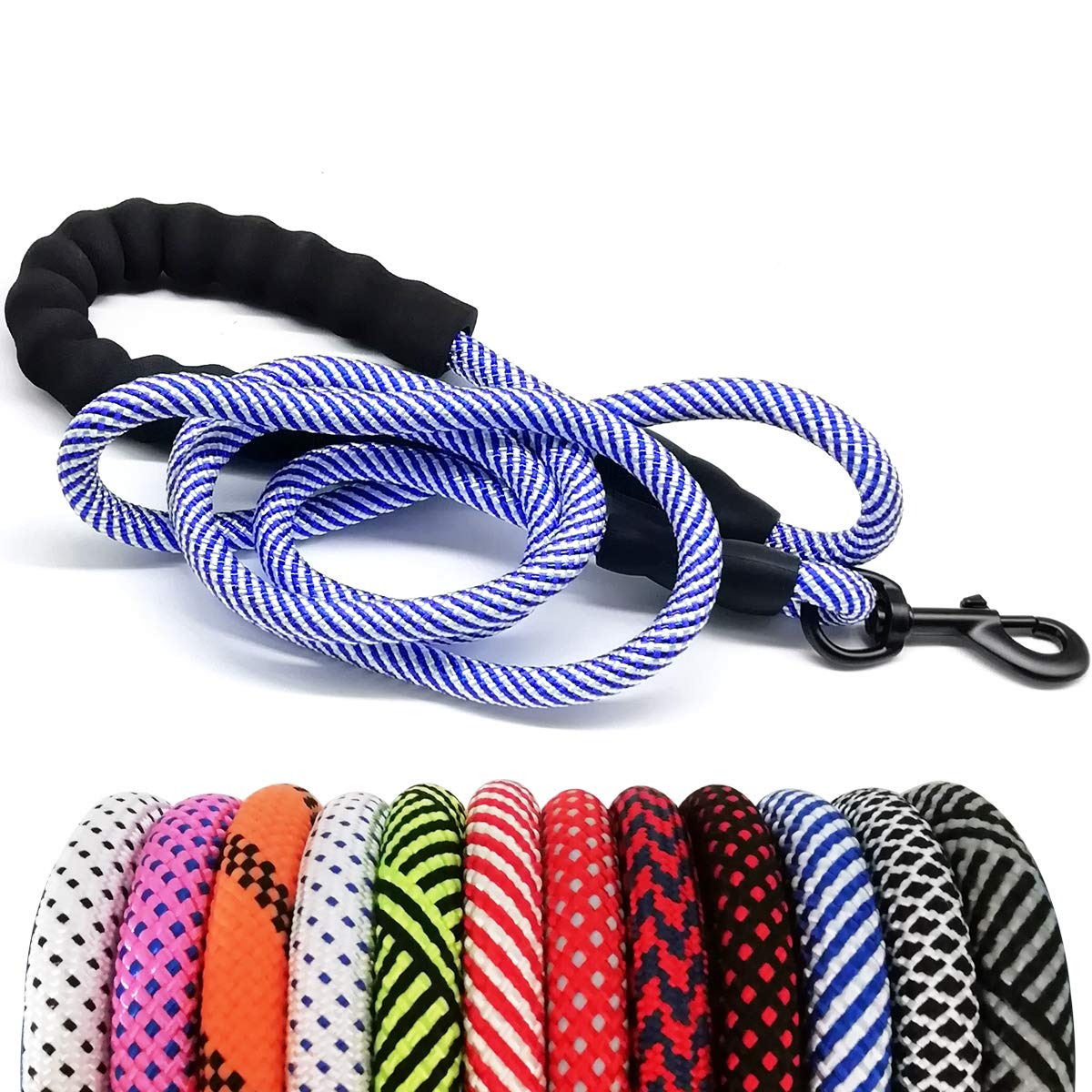 MayPaw Heavy Duty Rope Dog Leash, 3/4/5/6/7/8/10/12/15 FT Nylon Pet Leash, Soft Padded Handle Thick Lead Leash for Large Medium 