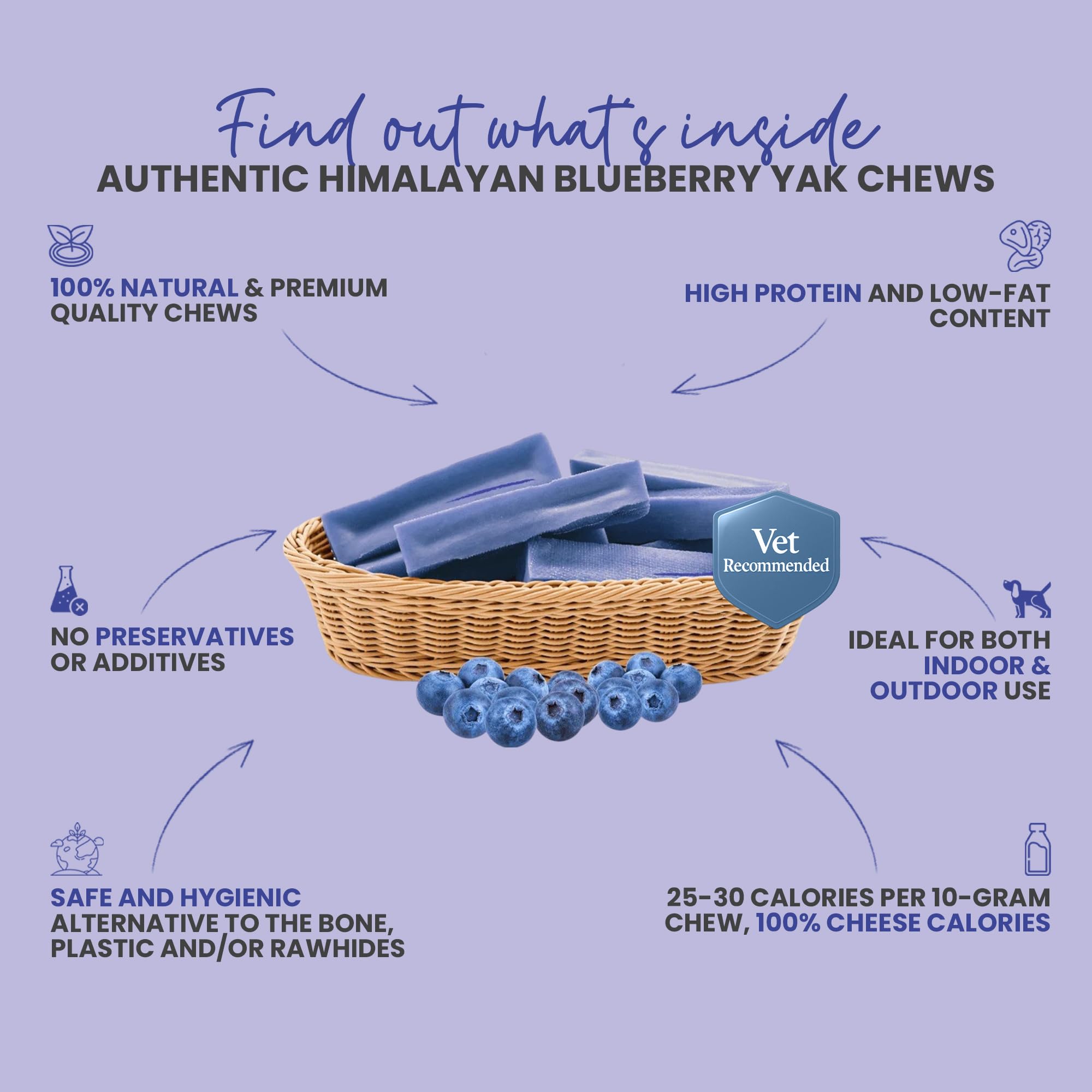 KATHMANDUS 100% Natural Blueberry Flavor Yak Chews - Keep Dogs Busy & Happy with Our Lactose & Rawhide Free Himalayan Dog Chews