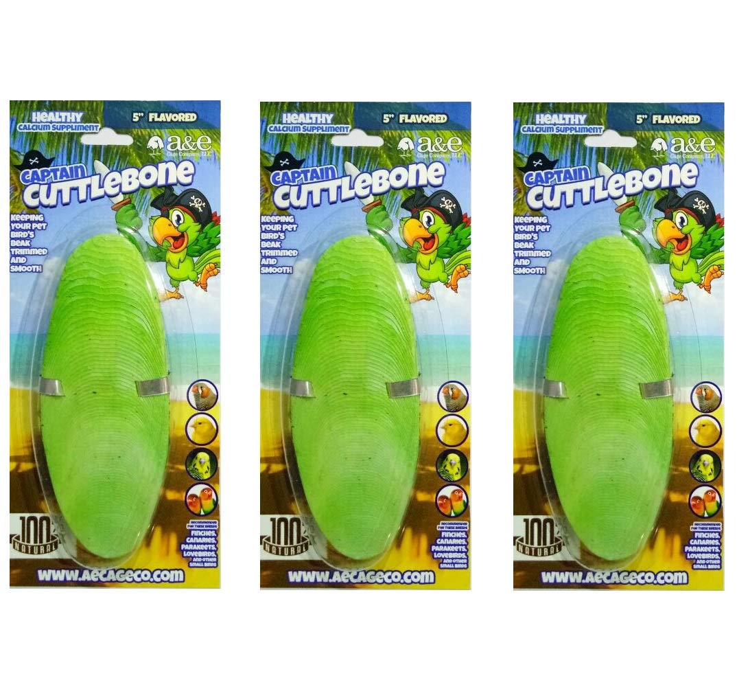 A&E Cage Company 3 Pack Of Flavored Captain Cuttlebones, 5 Inch, For Finches, Canaries, Parakeets, And Lovebirds