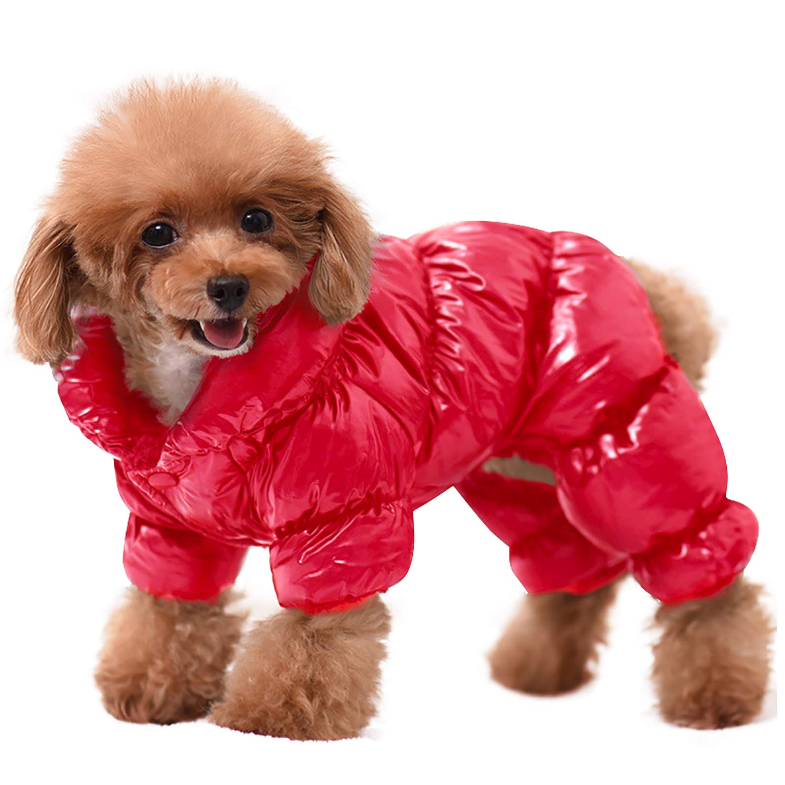 AOFITEE Dog Coat - Waterproof & Windproof Puppy Jacket for Winter, Fullbody Snowsuit, Fleece Vest, Red, M