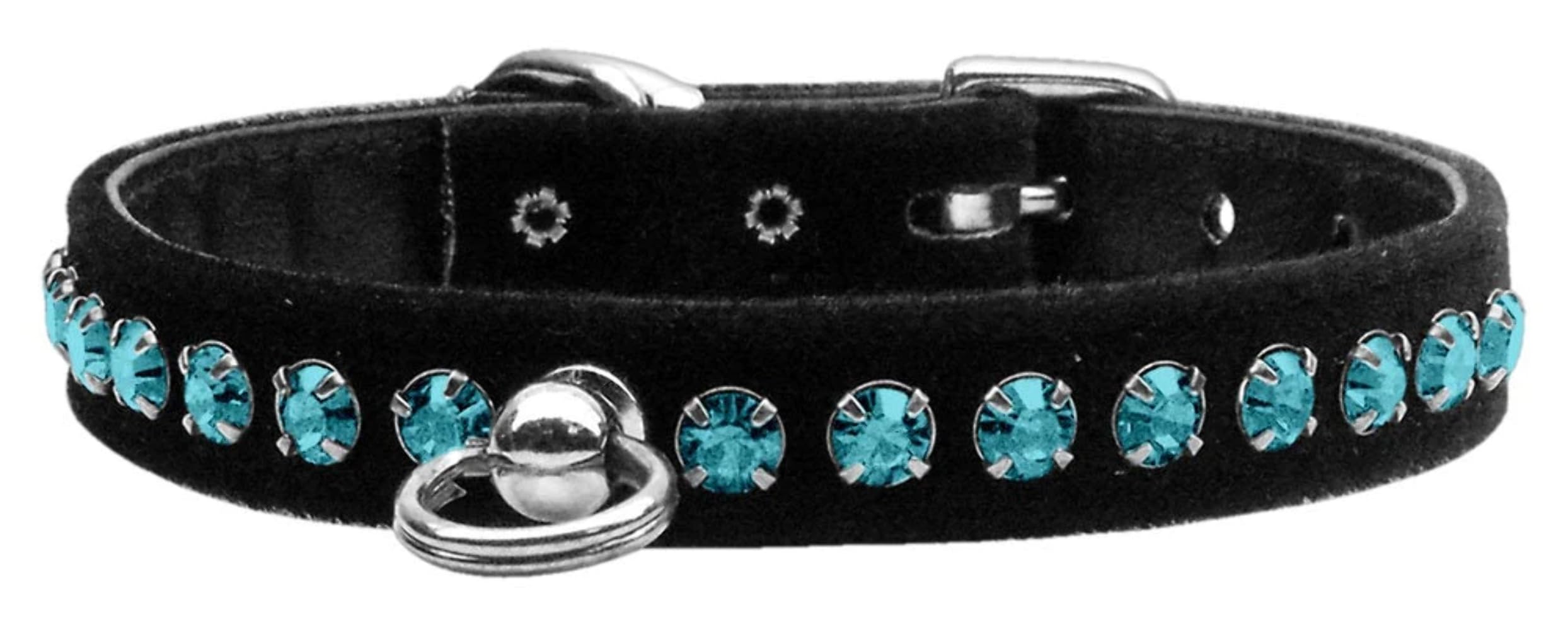 Dog, Puppy and Pet Collar, Black Velvet Crystal Elite Aqua 10