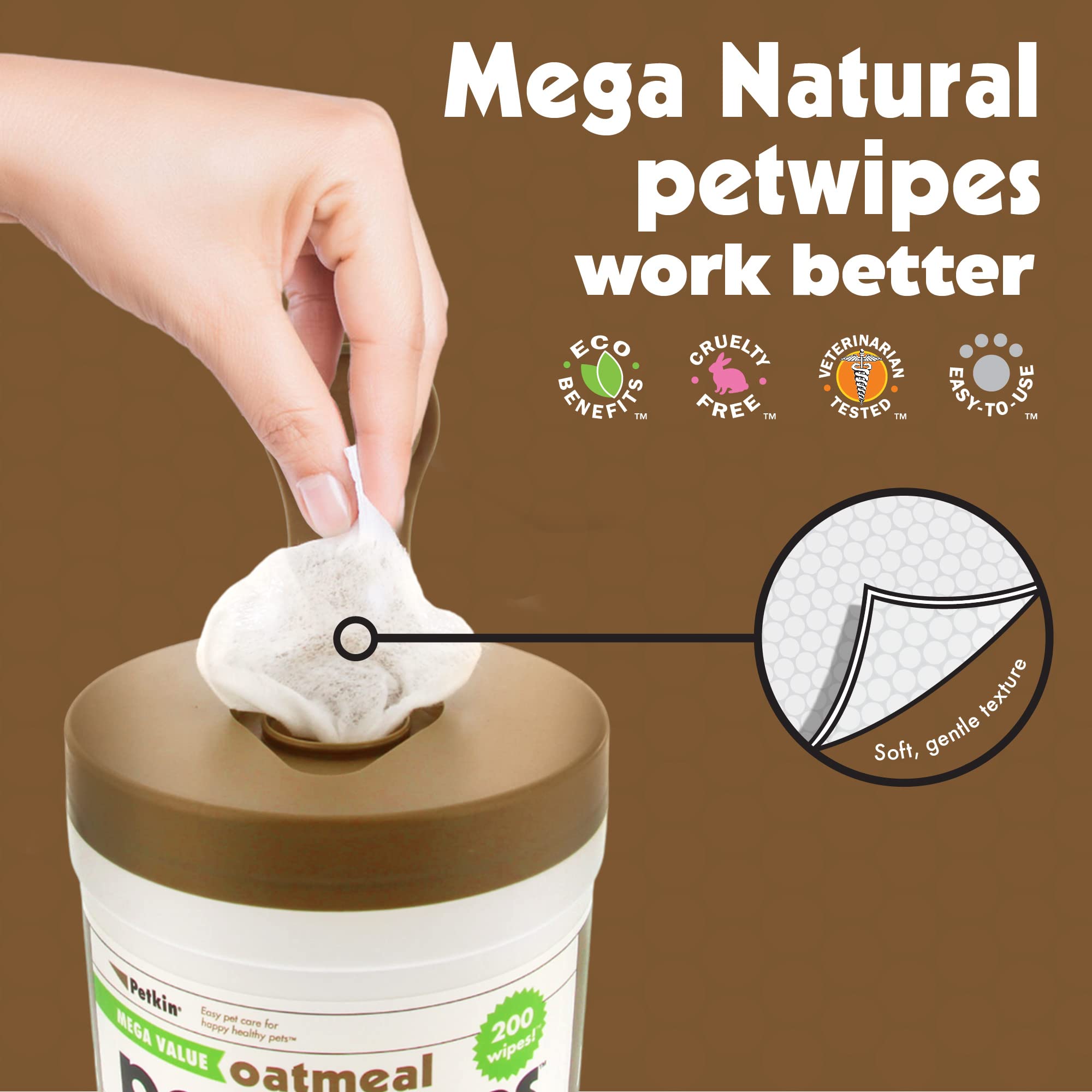 Petkin Mega Petwipes, 200 Wipes - Oatmeal Pet Wipes For Dogs And Cats, Use On Face, Paws, Ears, Body And Eye Area - Ideal For Ho