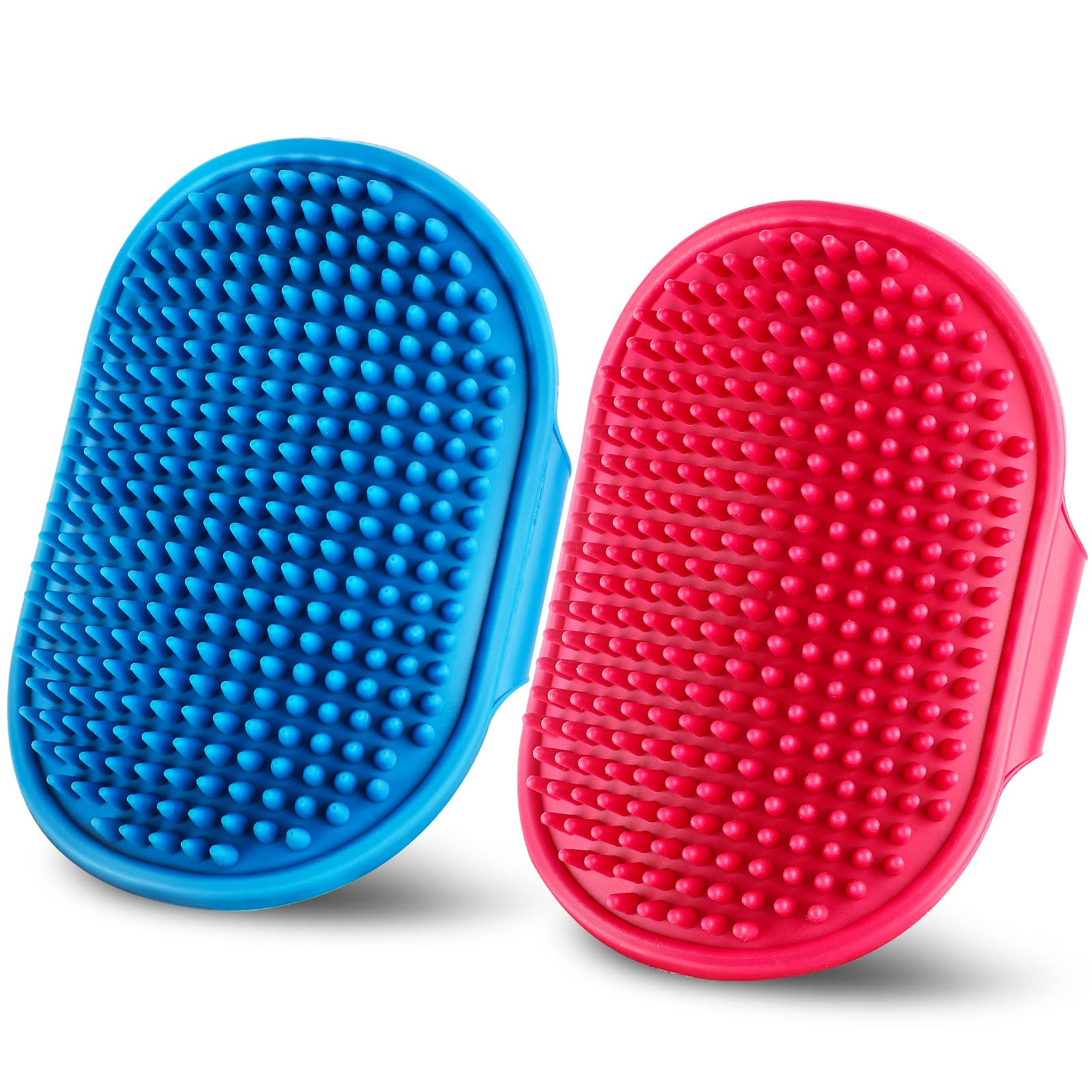 Dsoe Dog Bath Brush | Grooming Comb With Adjustable Loop Handle For Short And Long Hair Cats And Dogs, 2Pcs (Tapered Head, Blue 