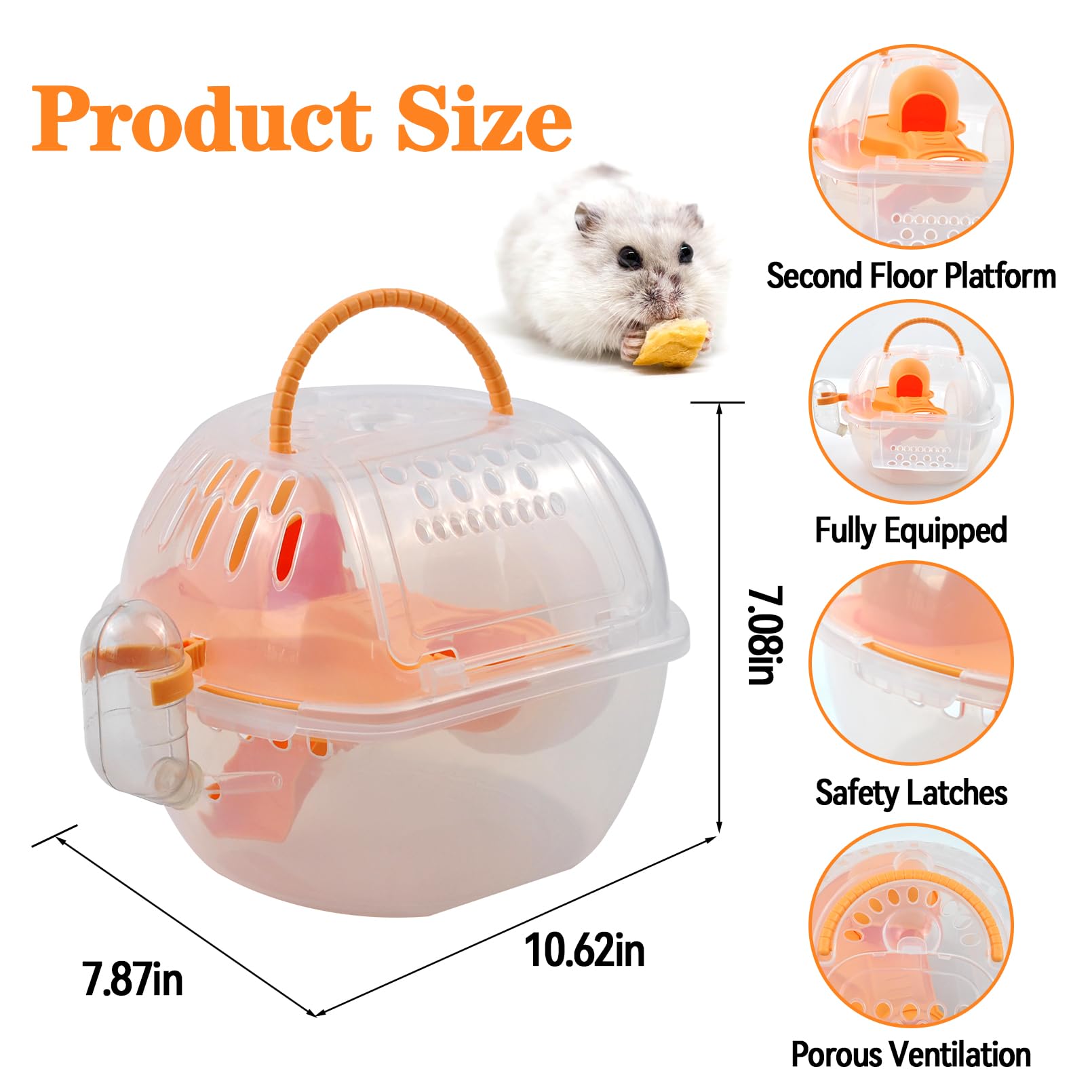 MUYG Hamster Transport Carrier,2 Tiers Dwarf Hamster Cage Carrier Breathable Small Animal Travel Carry Case with Silent Exercise