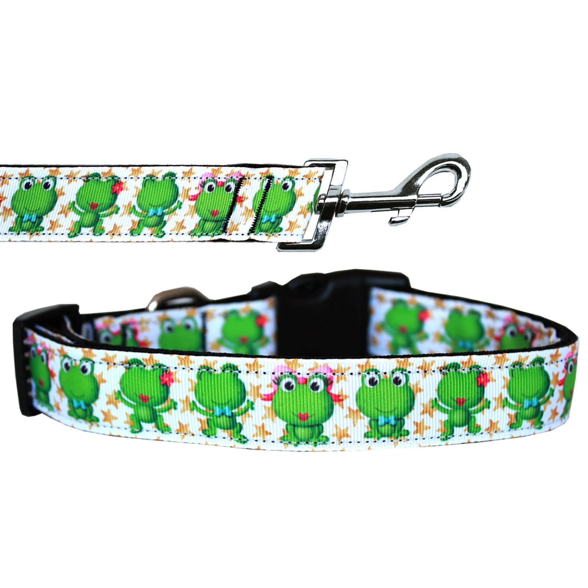 Pet Dog & Cat Nylon Collar or Leash, &quot;Happy Frogs&quot; LG Collar