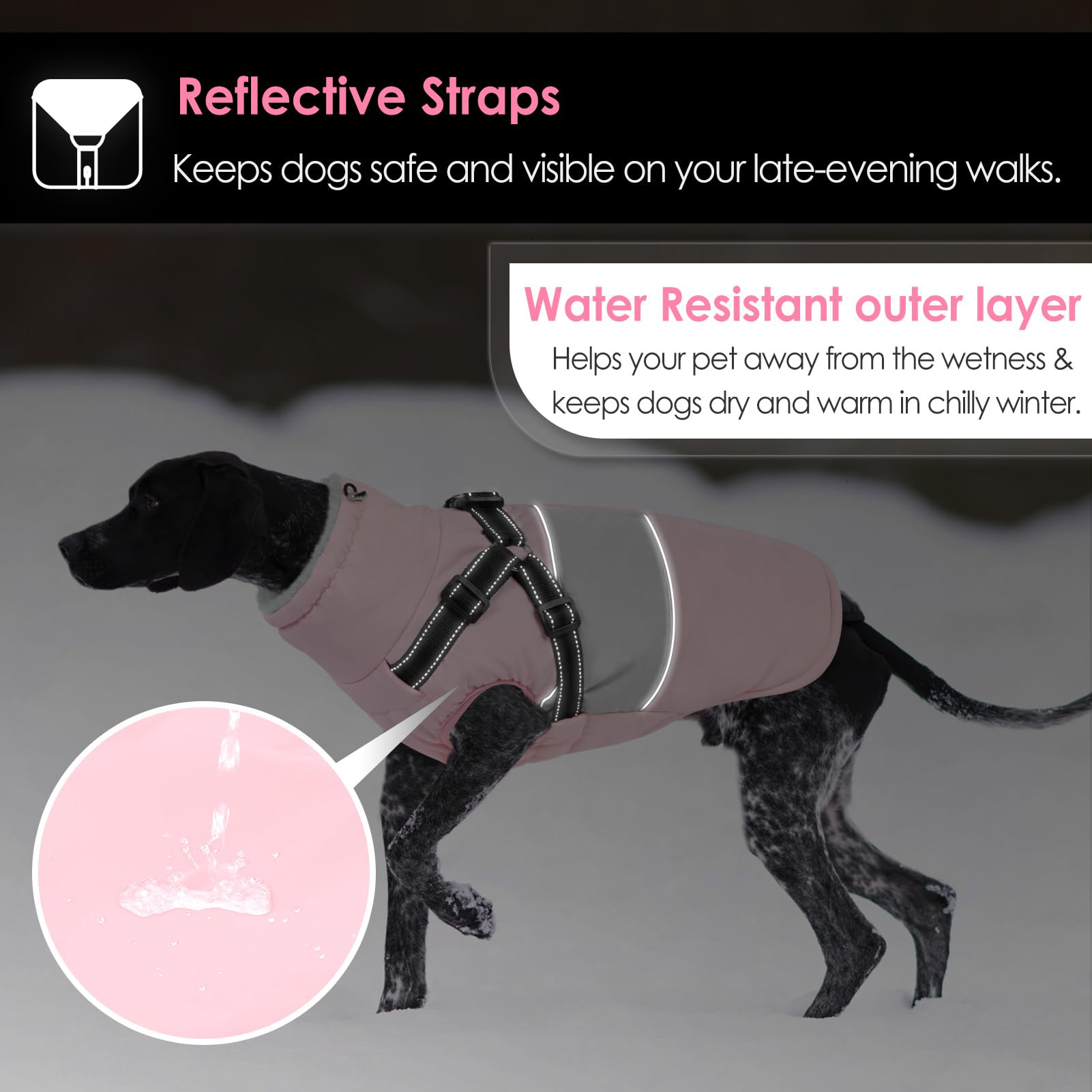 Aofitee Dog Jacket, Waterproof Dog Winter Coat, Dog Coat With Harness, Warm Fleece Dog Snow Jacket Snowsuit With Zipper, Reflect