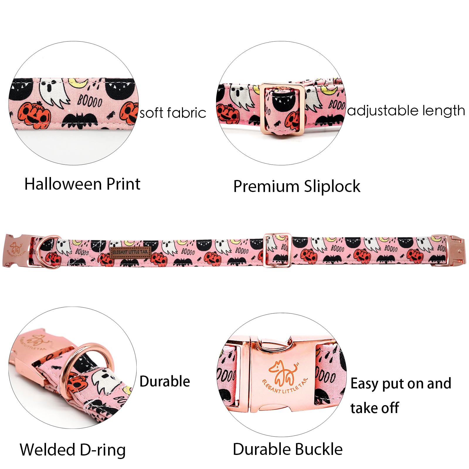 Elegant Little Tail Halloween Dog Collar, Autumn Pet Collar Durable Pink Dog Collars Male Or Female Holiday Pet Gift Adjustable Dog Collar For Large Dogs