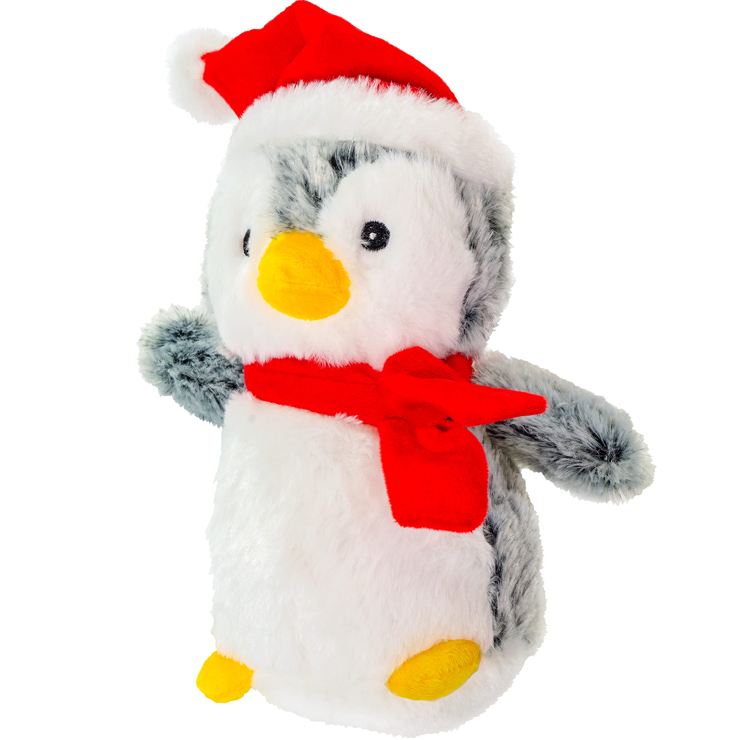 Giftable World Holiday Plush Pet Toy Fun For Christmas Designs With Squeaker Dog Chew Toy (9 Penguin W/Santa Hat)