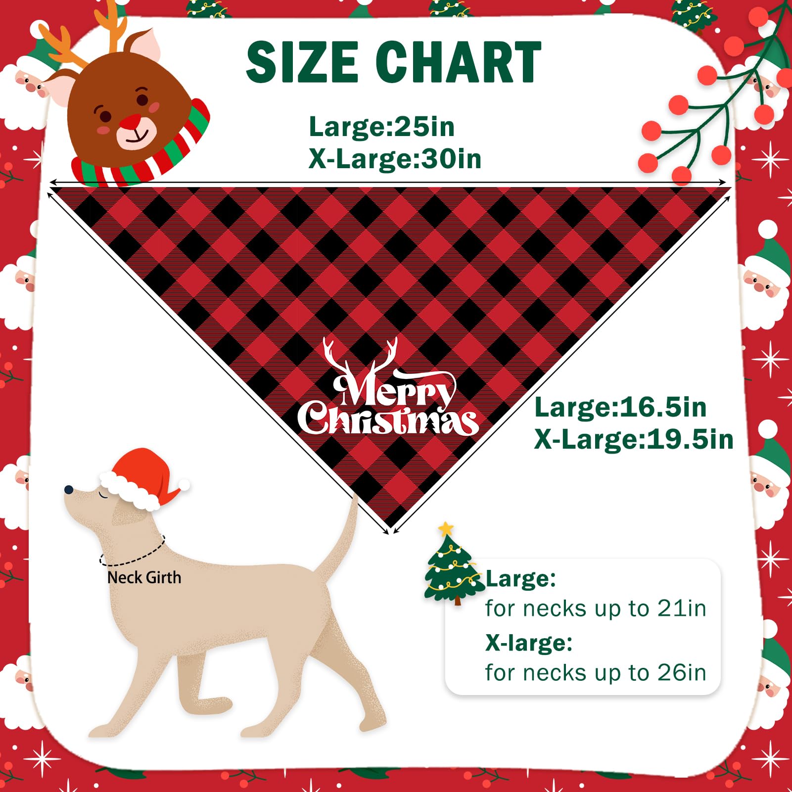 Scenereal Christmas Dog Bandanas 2 Pack, Puppy Xmas Santa Claus Elk Triangle Bibs Handkerchief, Reversible Holiday Dog Bandana F