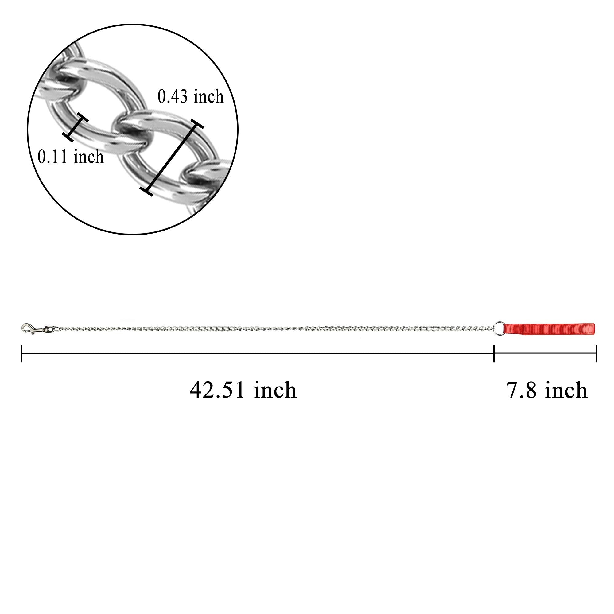 Filhome Metal Dog Leash Chew Proof Dog Chain Leash 4Ft Heavy Duty Sturdy Pet Dog Leash With Red Padded Handle For Large Medium Dogs