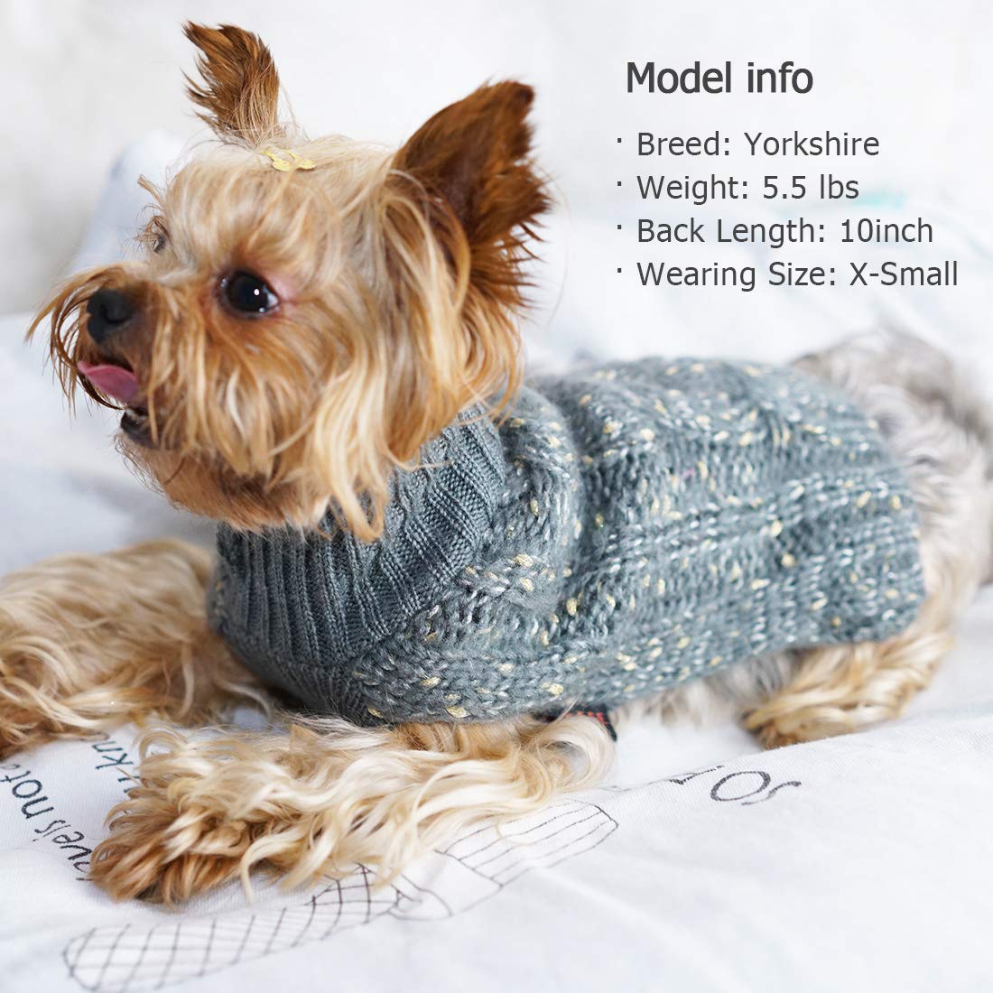 Kyeese Dog Sweater For Small Medium Dogs Knit Pullover Doggie Sweater Warm Pet Sweater For Fall Winter With Golden Yarn Decors Grey