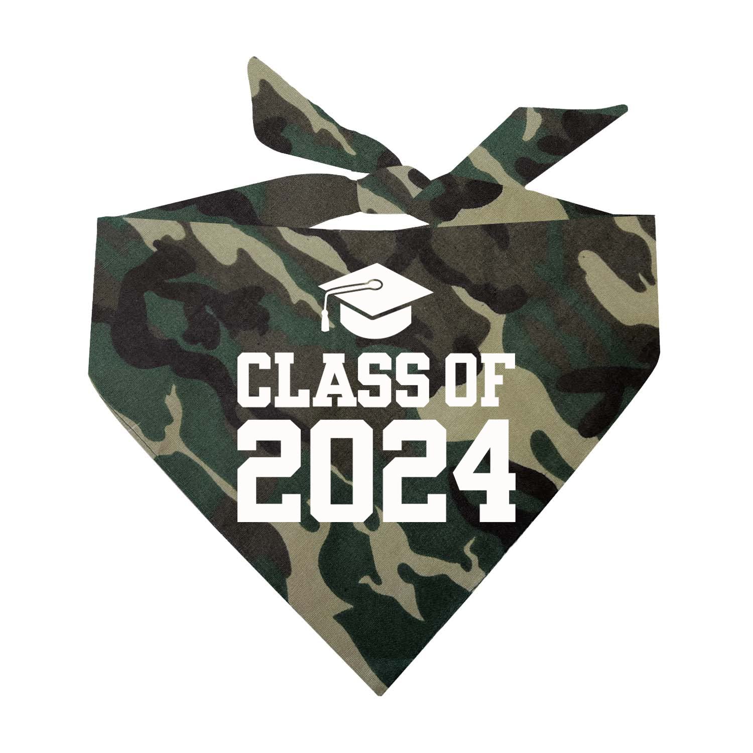 Class Of 2024 Dog Bandana | 100% Cotton Triangle | School Graduation Ceremony Party | Mom Dad Graduating Prop | 643 Camo, One Si