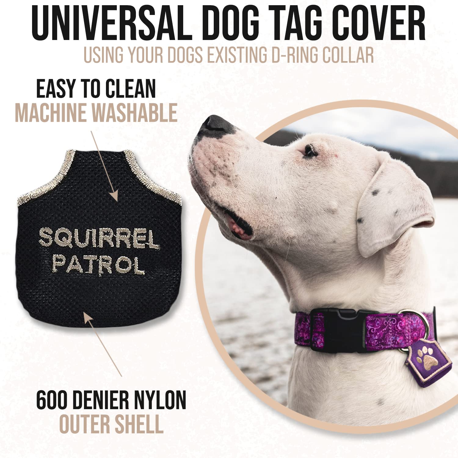Woofhoof Dog Tag Silencer, Black Squirrel Patrol - Quiet Noisy Pet Tags - Fits Up To Four Pet Ids - Dog Tag Cover Protects Metal