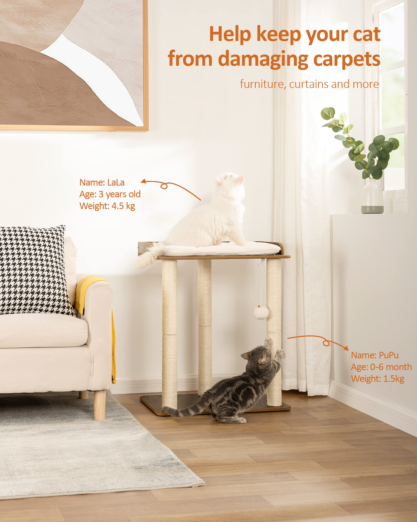 FourFurPets 26.7in Large Cat Tree Tower Condo, Cat Scratch Posts for Indoor Cats, Big Plate, Three 23.6in Full Sisal Scratching