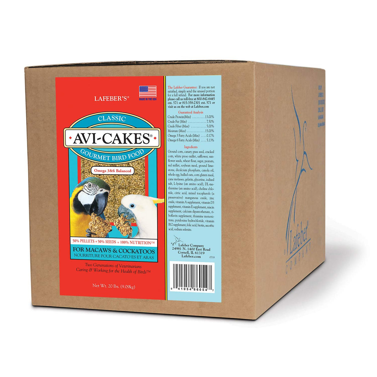 Lafeber'S Classic Avi-Cakes Pet Bird Food, Made With Non-Gmo And Human-Grade Ingredients, For Macaws & Cockatoos, 20 Lb