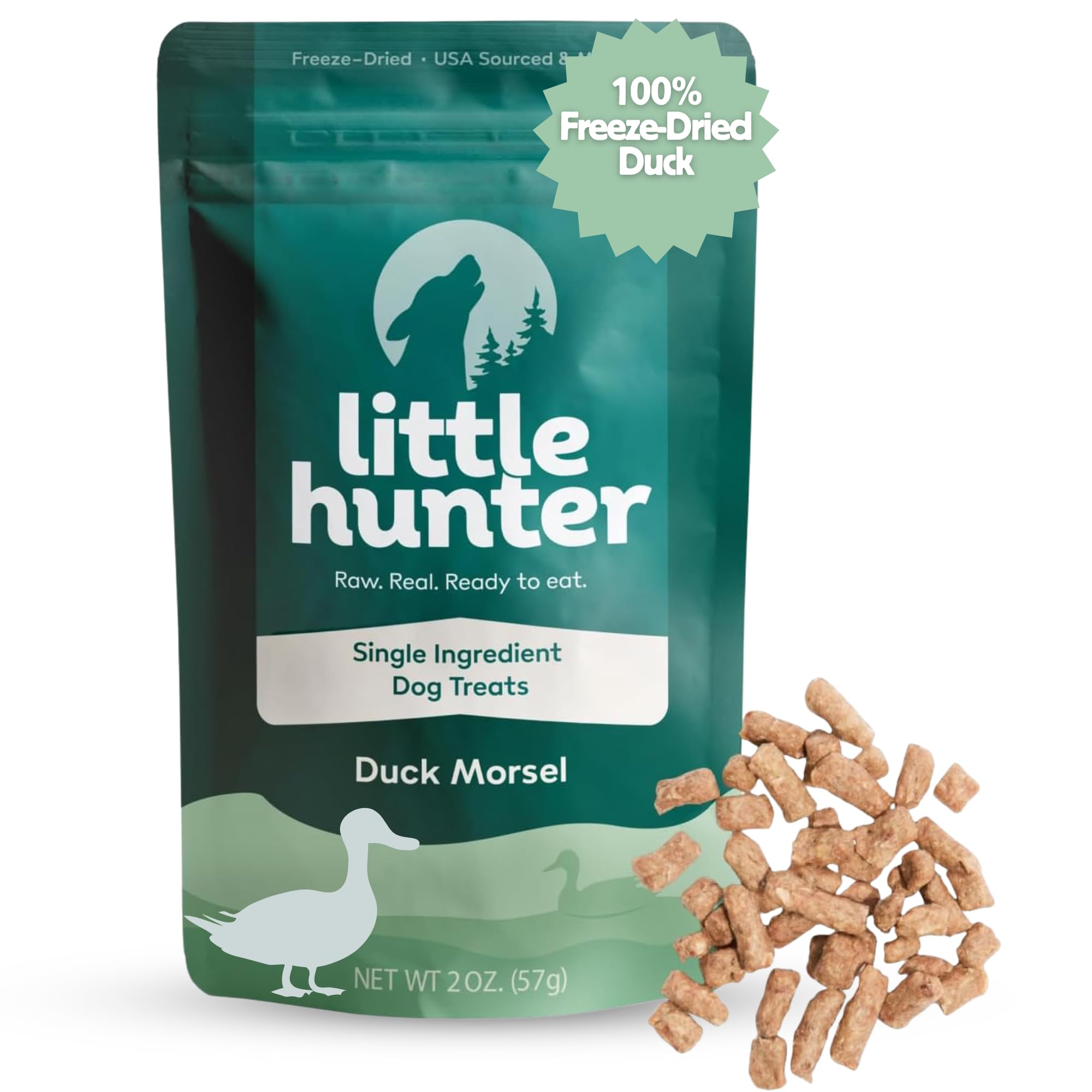 Little Hunter Freeze Dried Dog Treats - Duck Morsel - Raw Single Ingredient Duck Morsel Dog Treats for Snacks, Training, Dog Foo