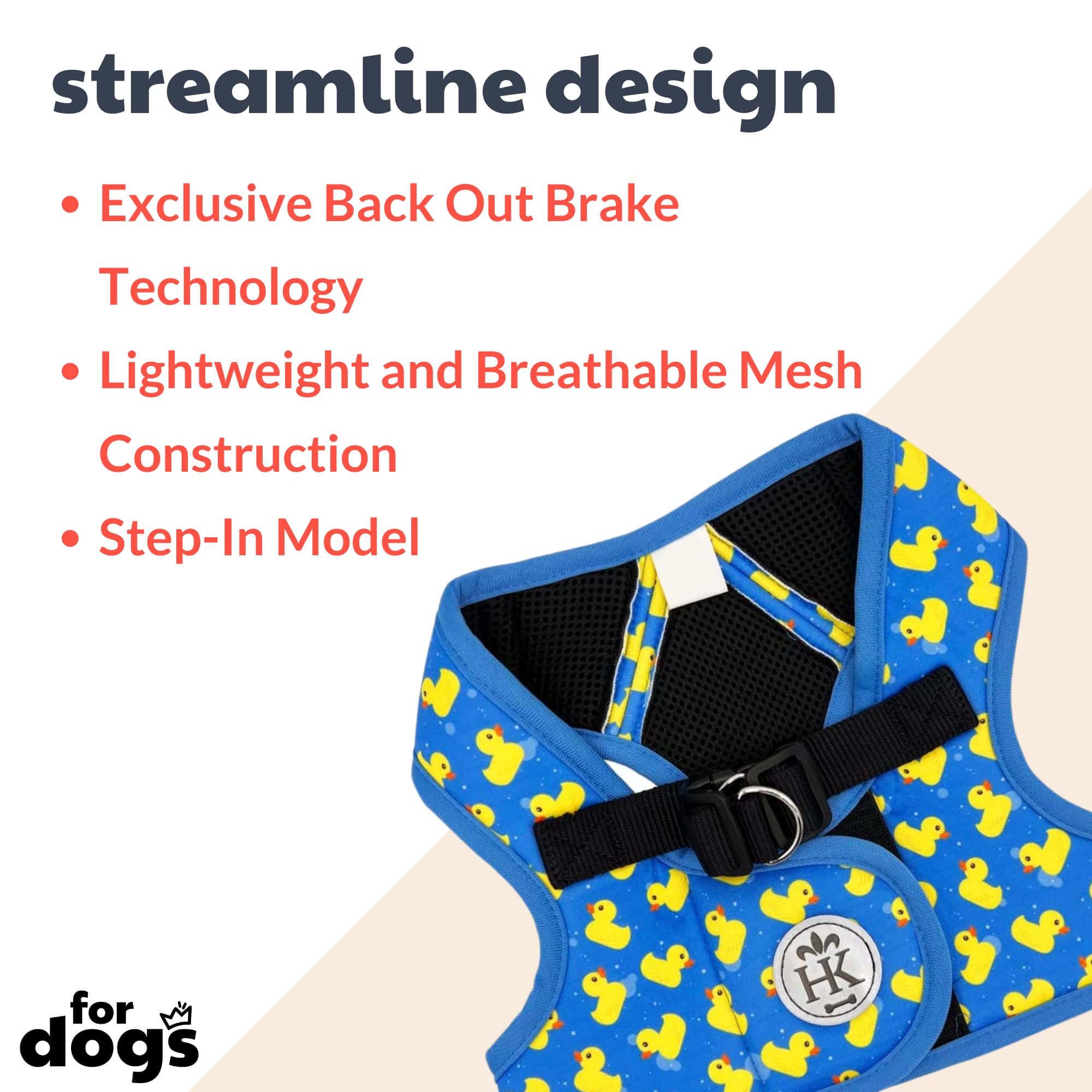 Huxley & Kent Hudson Walking & Training Harness - Lucky Ducky (Small, 10-15Lbs) - Easy Control Step-In Mesh Vest Harness With Re