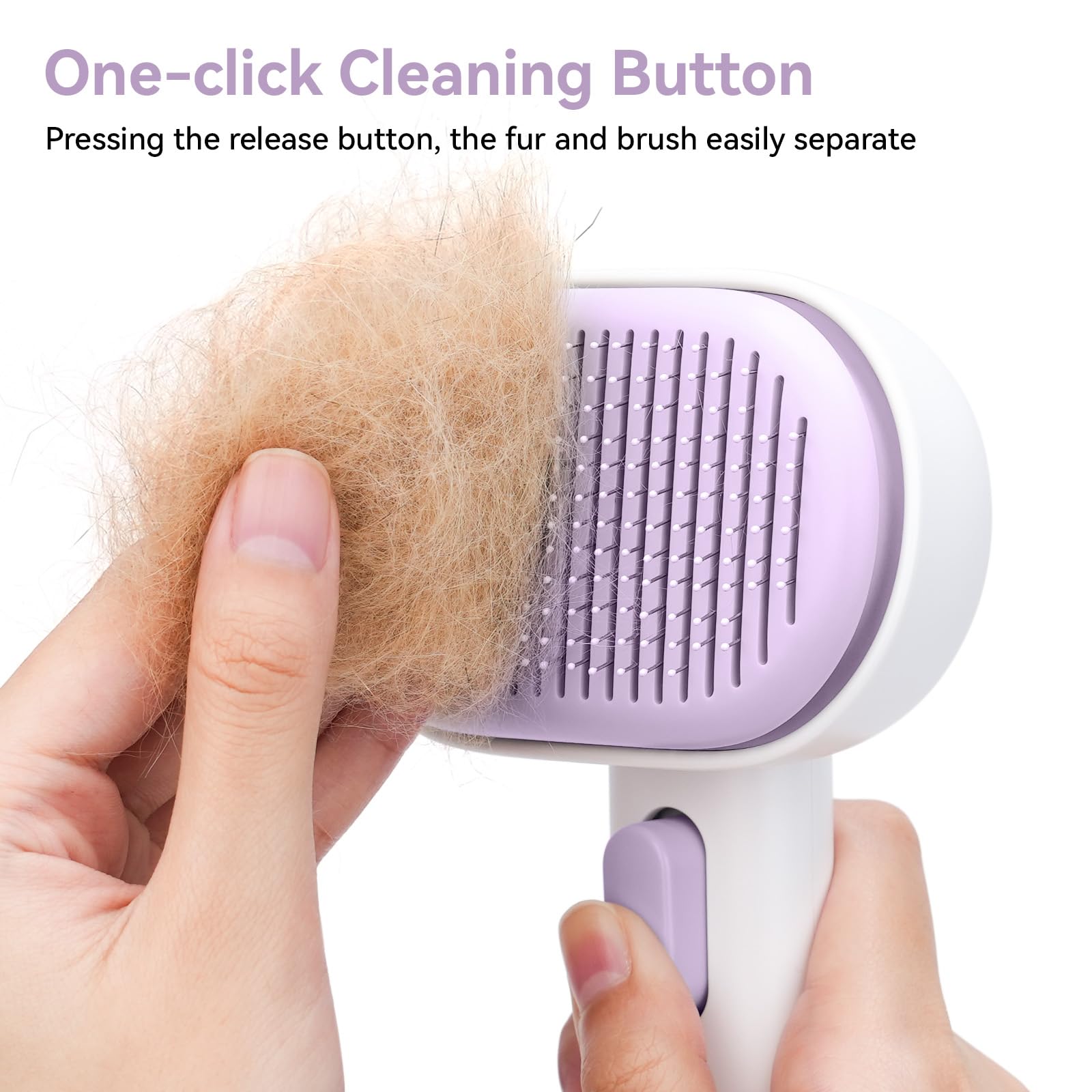 Aumuca Cat Brush With Release Button, Cat Brushes For Indoor Cats Shedding, Cat Brush For Long Or Short Haired Cats, Cat Grooming Brush Cat Comb For Kitten Rabbit Massage Removes Loose Fur Purple