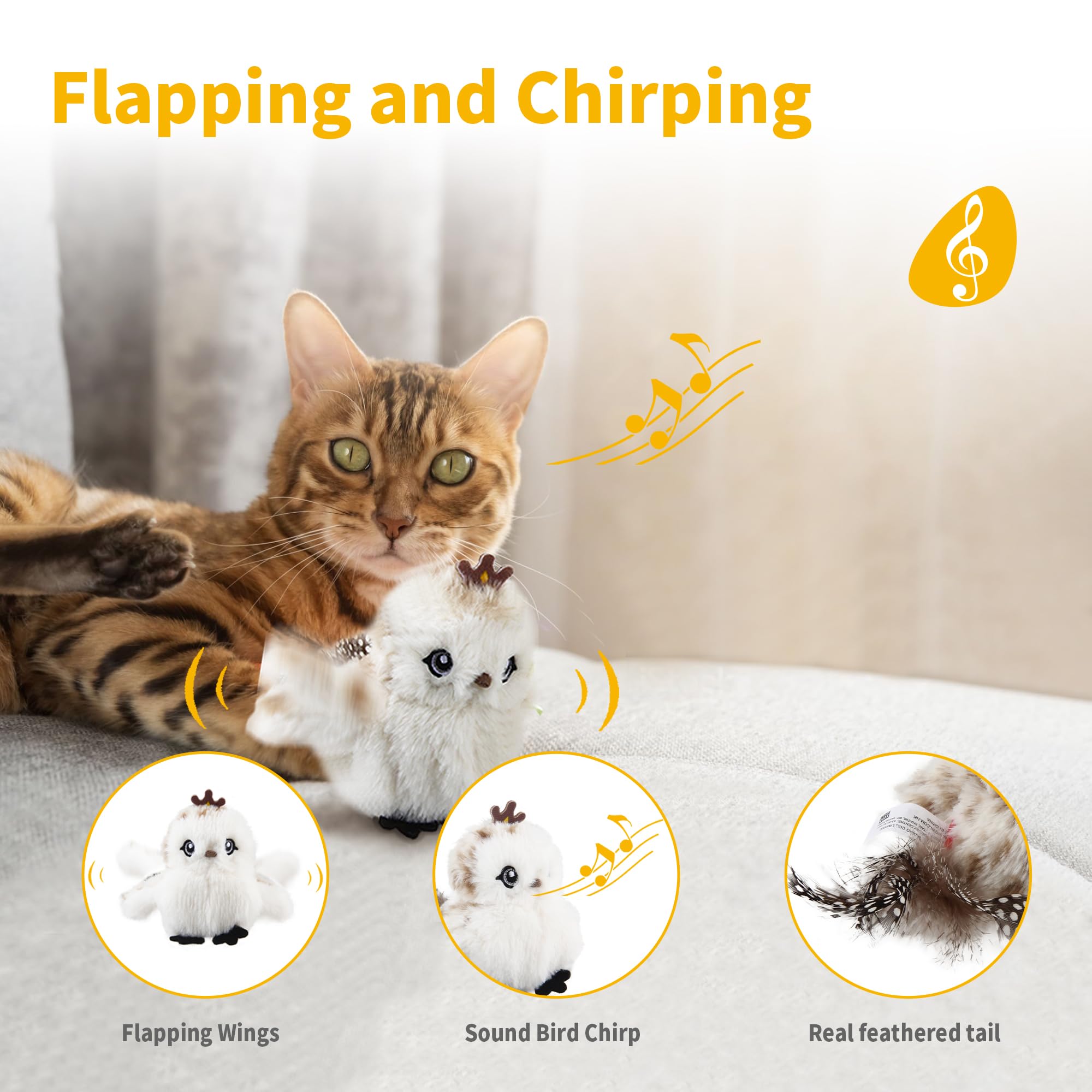 Gigwi Interactive Cat Toys For Indoor Cats, Flapping And Chirping Catnip Toys For Cat Exercise, Automatic Cat Toy With Beating W