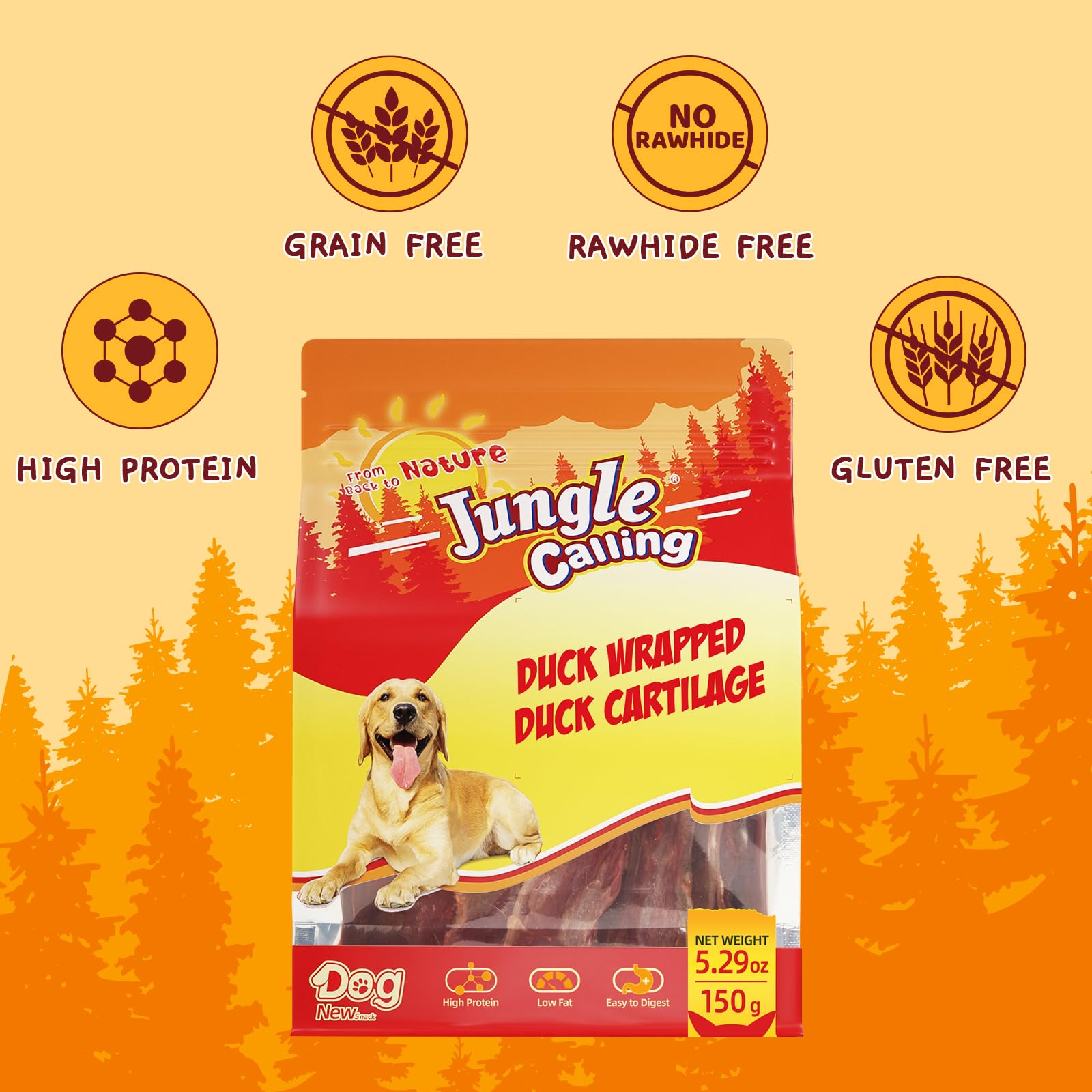 Jungle Calling Duck Wrapped Bones Dog Treats, Made with Real Meat & Cartilage, Rawhide Free Dogs Snacks,Healthy, Easily Digestib