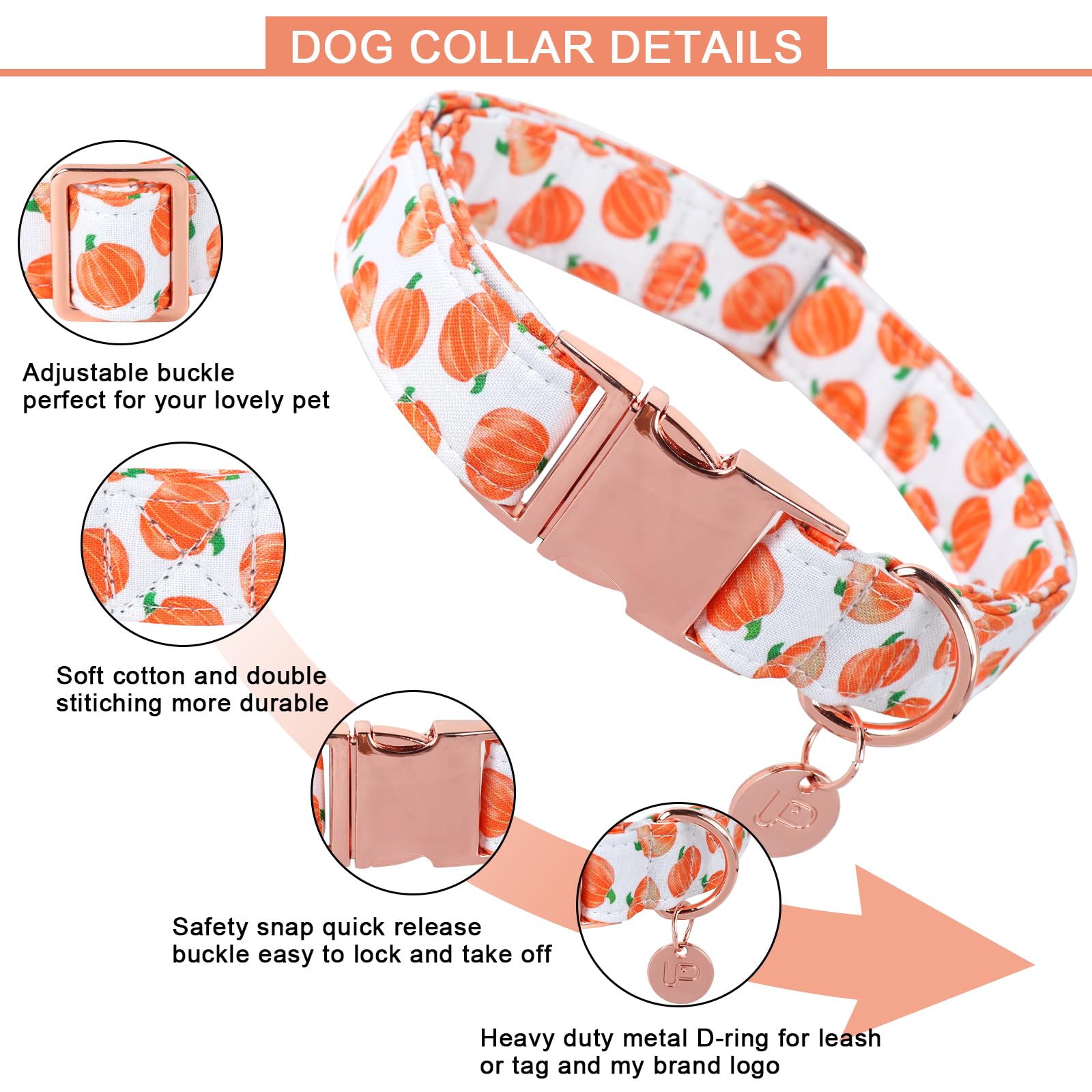 Up Urara Pup Halloween Dog Collar With Metal Buckle Gift Fall Dog Collar For Small Medium Large Girls Or Boys Dogs Cute Pumpkin