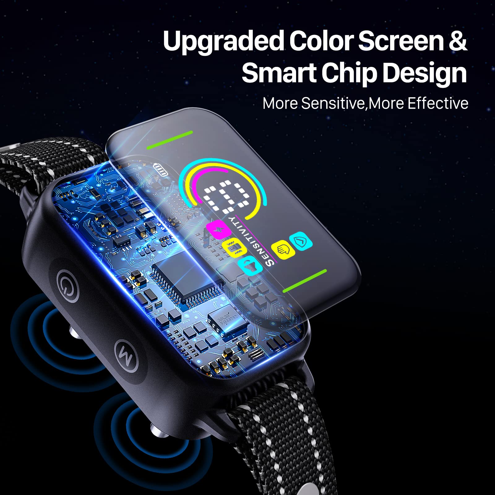 DINJOO Dog Bark Collar - Rechargeable Smart Anti-Barking Training Collar for Large, Medium & Small Dogs with 8 Sensitivity Levels - Black