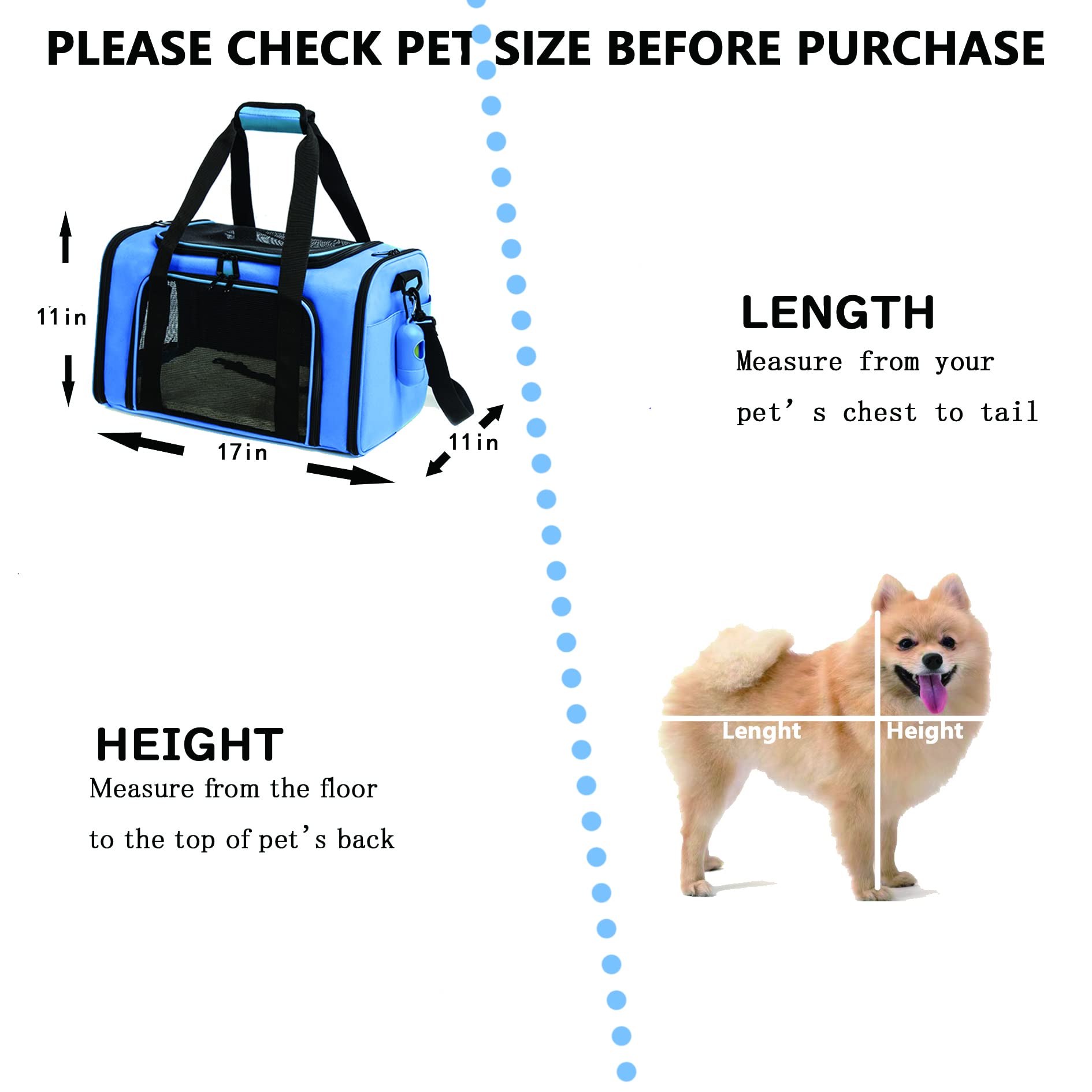 Rosebb Cat Carrier Dog Carrier Pet Carrier Cat Bags For Small Medium Cats Dogs Puppies Of 15 Lbs,Of Airline Approved Small Dog Bag Soft Sided,Collapsible Travel Puppy Carrier (Medium, Blue)