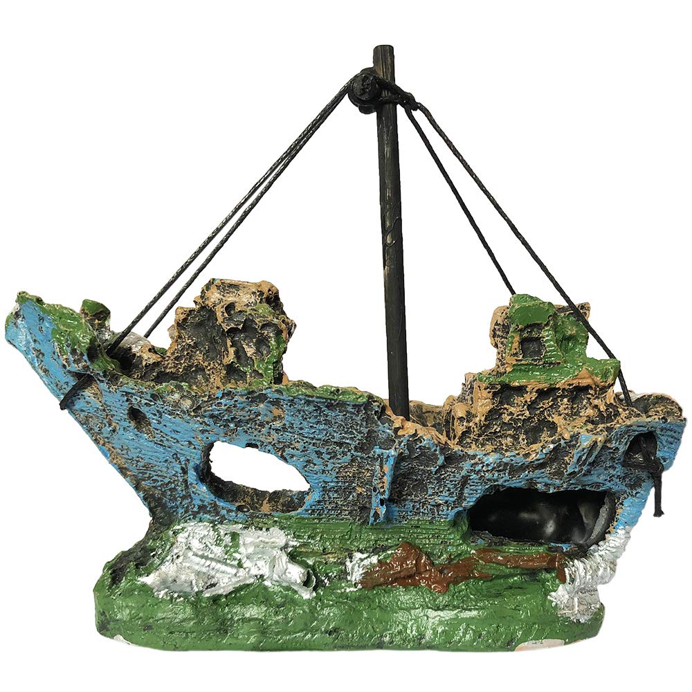 Slocme Aquarium Resin Boat Ornament - Fish Tank Shipwreck Decorations Sunken Ship Ornament,Aquarium Ornament For Freshwater Saltwater Tanks