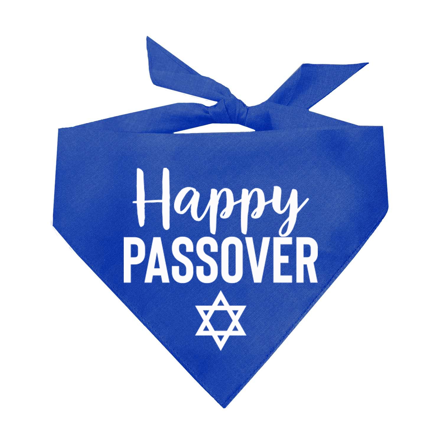 Happy Passover Dog Bandana | 100% Cotton Adjustable Triangle | Made In Usa | Jewish Holiday | Funny | Pesach | Royal One Size (7