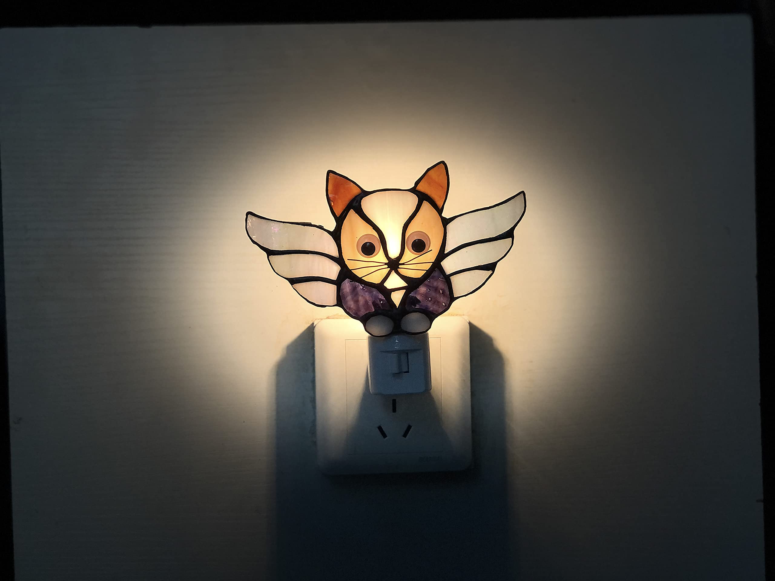 Duonayu Stained Glass Cat Night Light, Cats Decorative Night Light, Pet Commemorative Gift, Love Cats (Dym9005) (Grey)