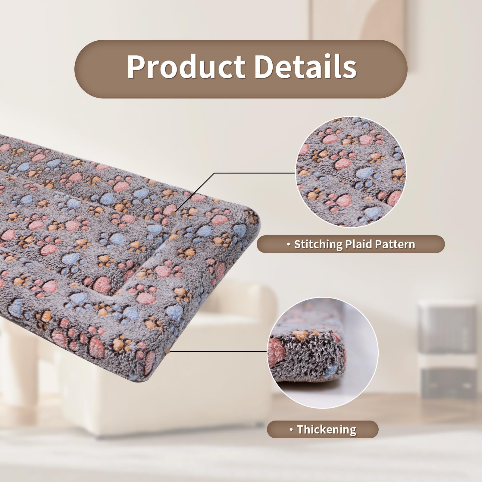 Dekeyoo Dog Crate Mats Bed For Medium Dogs, 36X24 Inch Short Plush Pet Mat, 1.6-Inch Thick Thin Kennel Pad, Machine Washable Ide