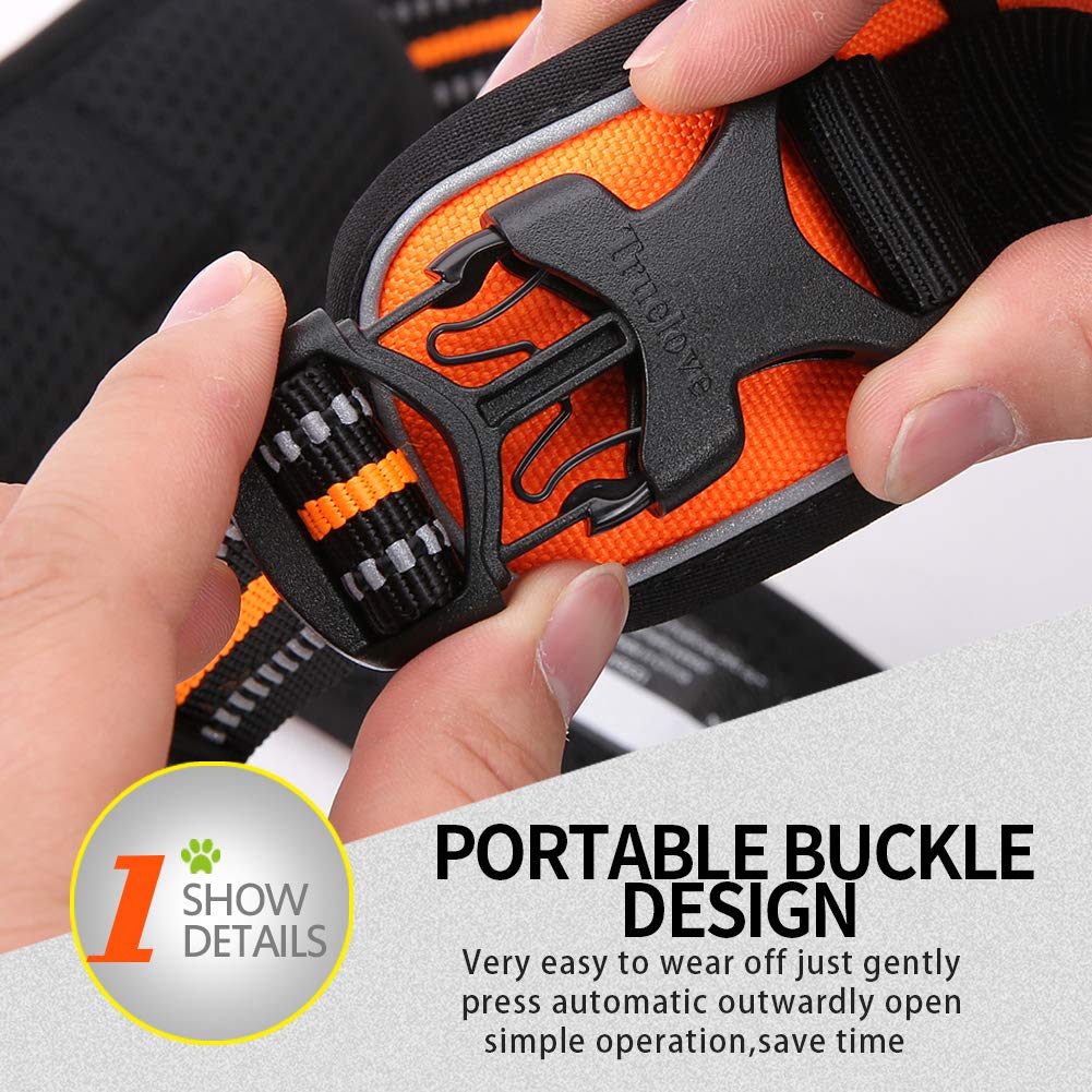 Truelove Soft Front Dog Harness .Best Reflective No Pull Harness With Handle And 2 Leash Attachments Orange