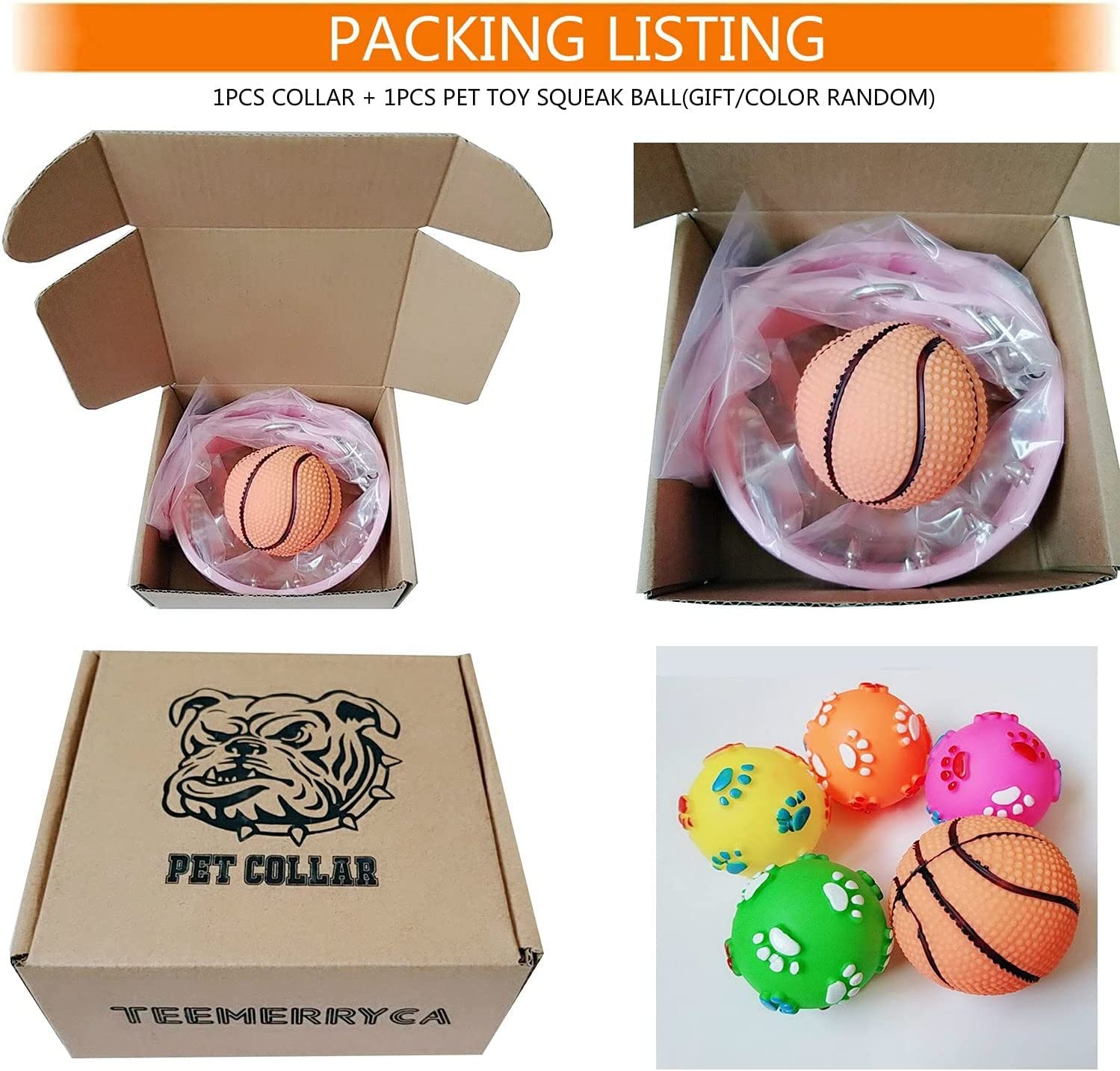 Teemerryca Adjustable Leather Spiked Studded Dog Collars With A Squeak Ball Gift For Small Medium Large Pets Like Cats/Pit Bull/