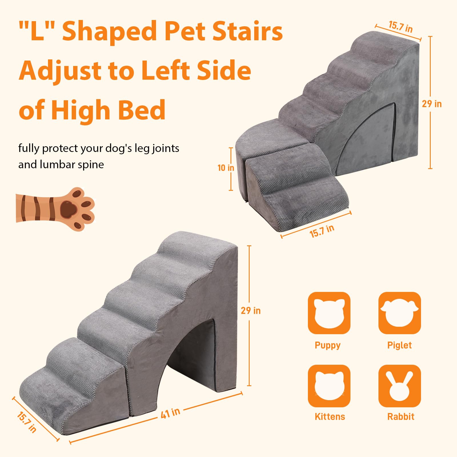 Dog Stairs For Small Dogs, 30 Inch High Dog Steps For High Bed, 6 Tier Foam Dog Ramp For Bed, Non-Slip Pet Stairs For Old Dogs/C