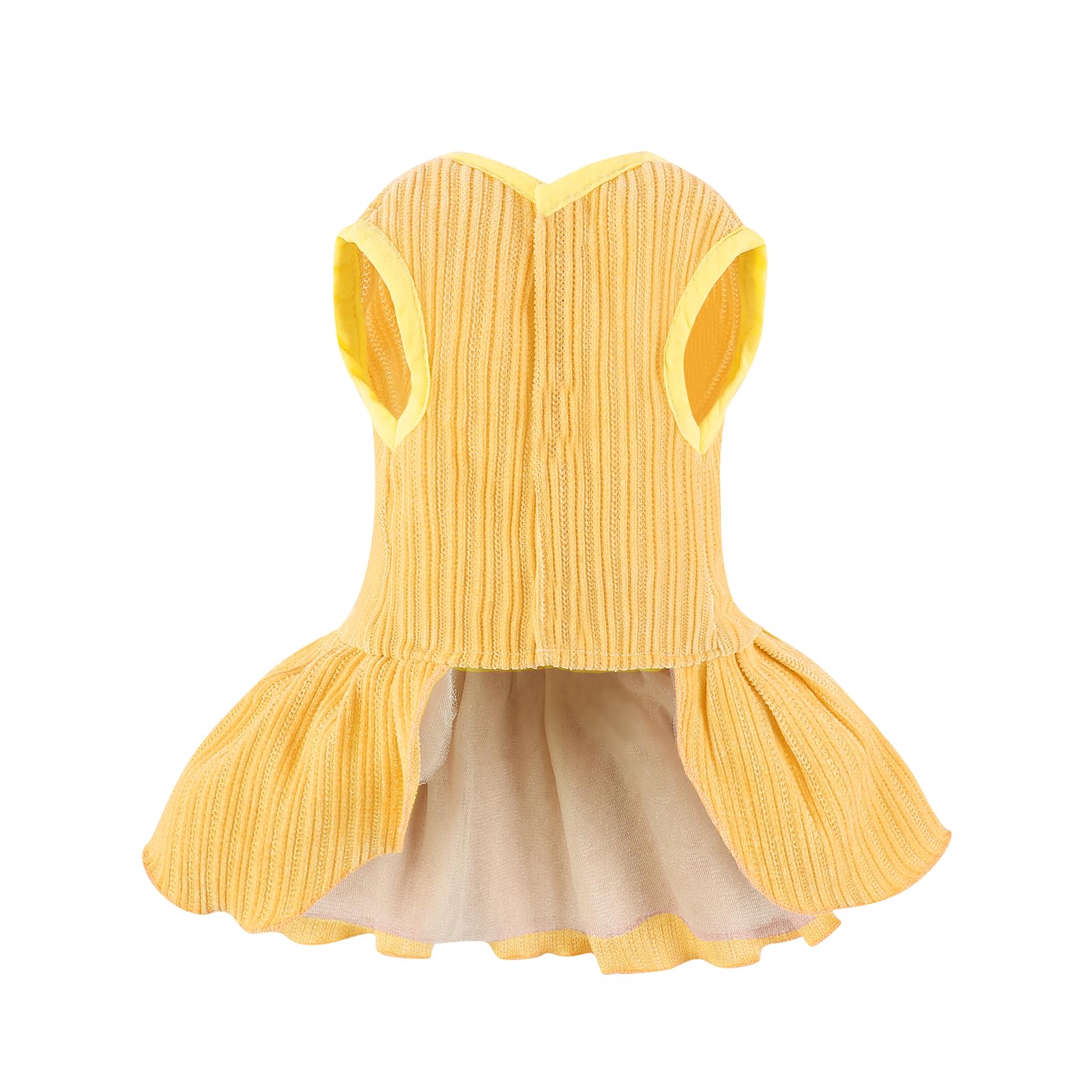 Dog Striped Dress,Pet Girl Bow Costume With Ring And Harness Leash,Dog Wedding Birthday Party Dress(Yellow,X-Large)
