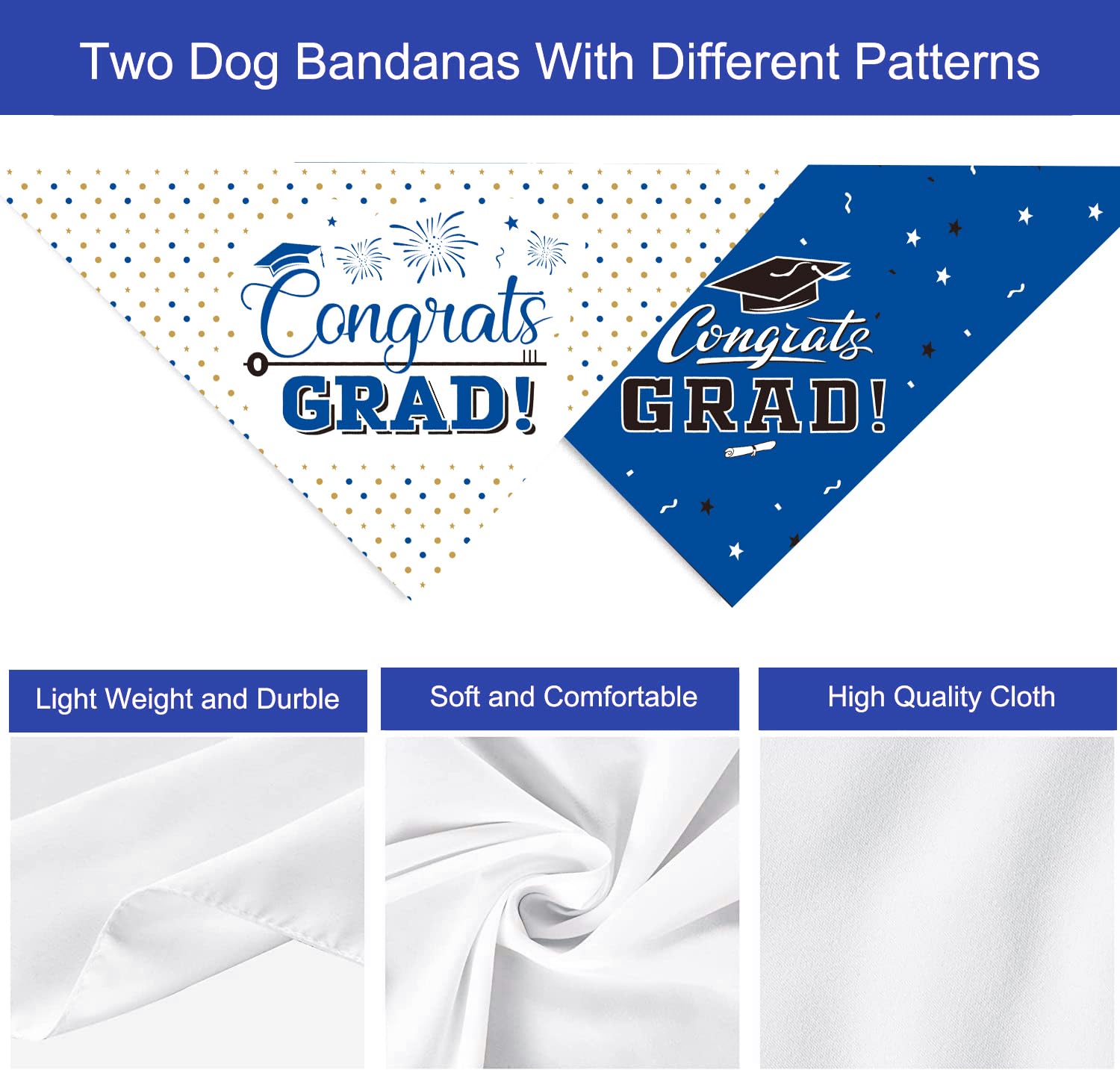 2025 Dog Graduation Bandana, 2 Pack Triangle Scarf Adjustable Dog Outfits For 2025 Holiday Pet Bandana Graduation Party Supplies