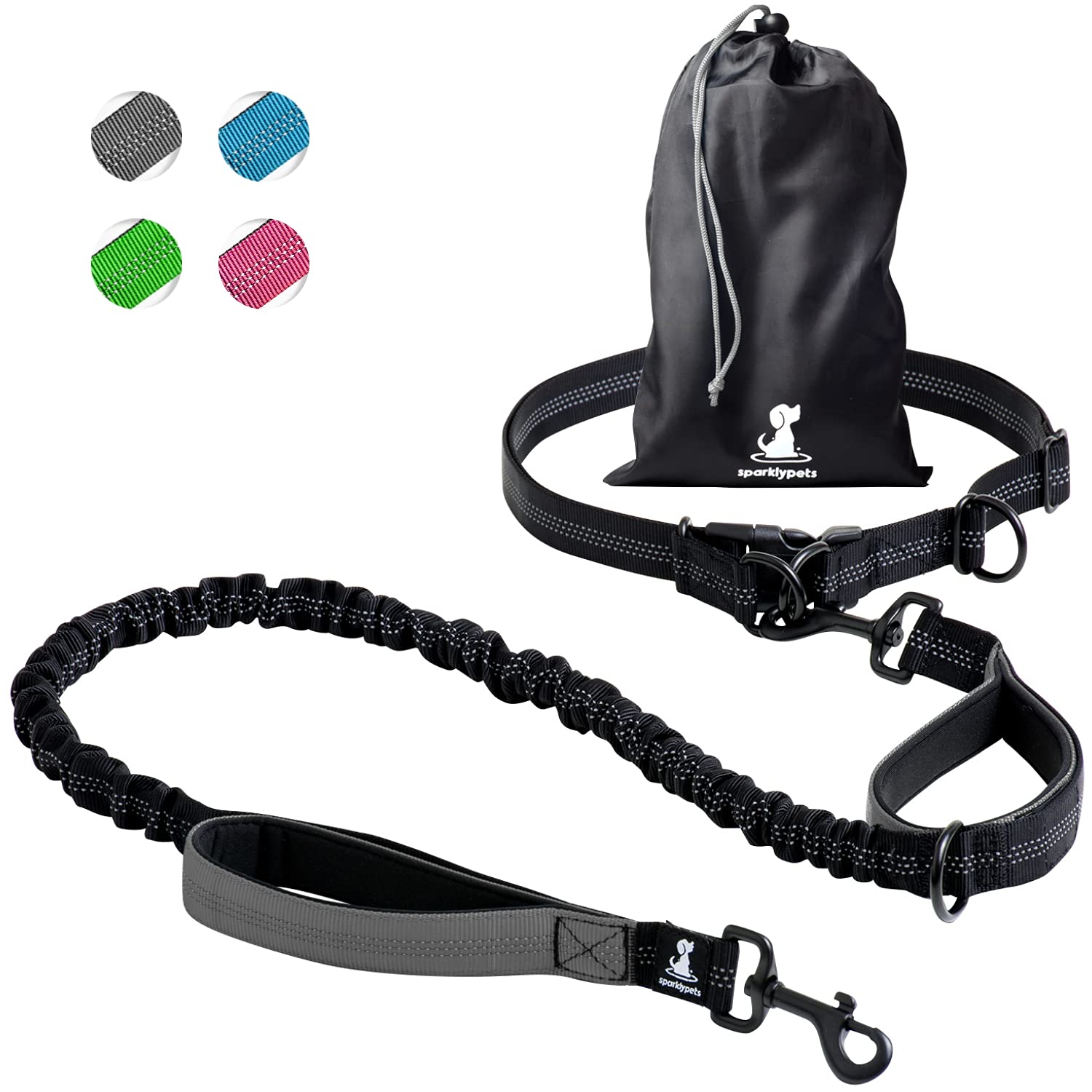 Sparklypets Hands Free Dog Leash For Medium And Large Dogs - Professional Harness With Reflective Stitches For Training, Walking, Jogging And Running Your Pet (Gray, For 1 Dog)