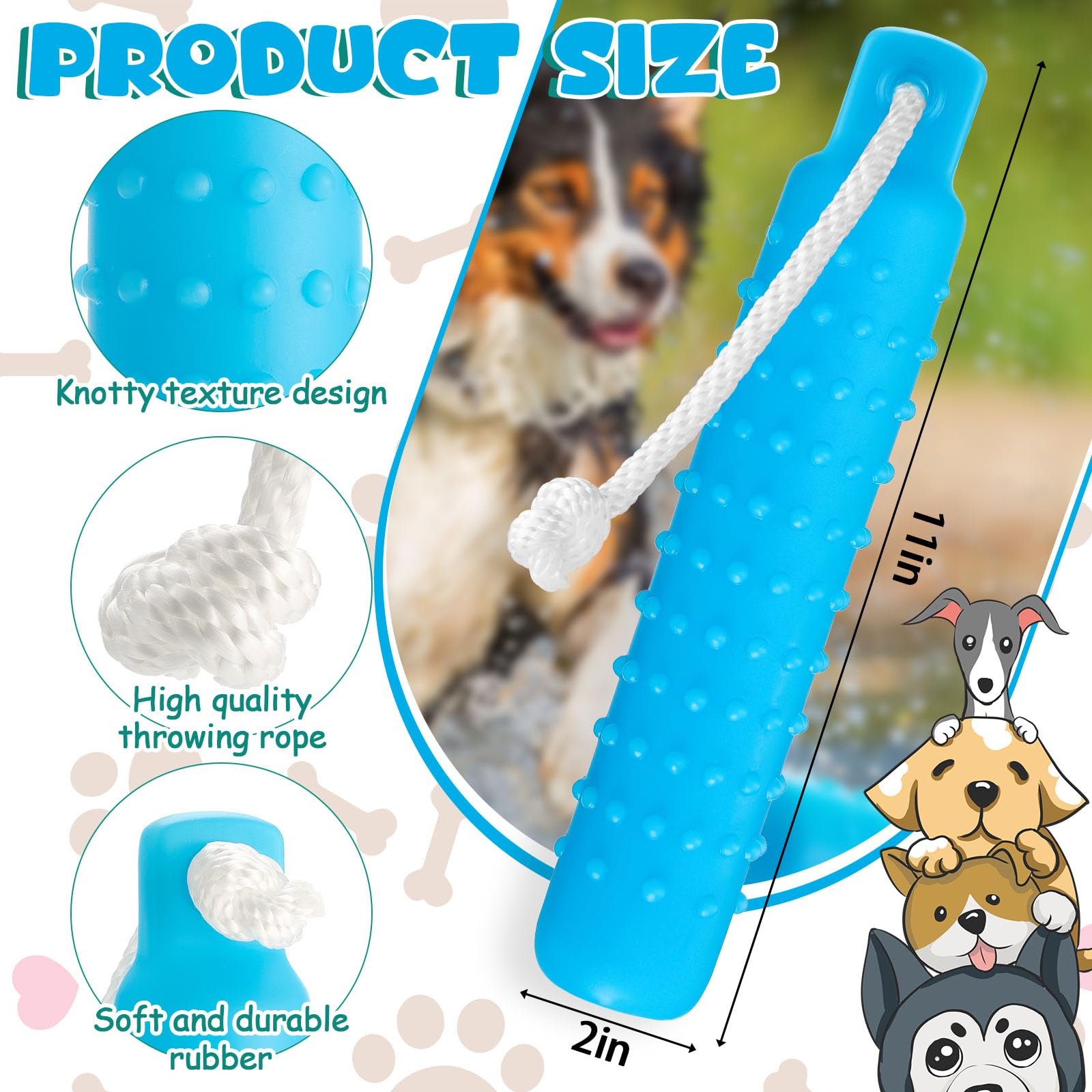 Blueweenly 4 Pcs Dog Float Bumper Toy Training Bumper, 11 x 2 Inch Puppy Retriever Dummy Lightweight for Float on The Water Pool