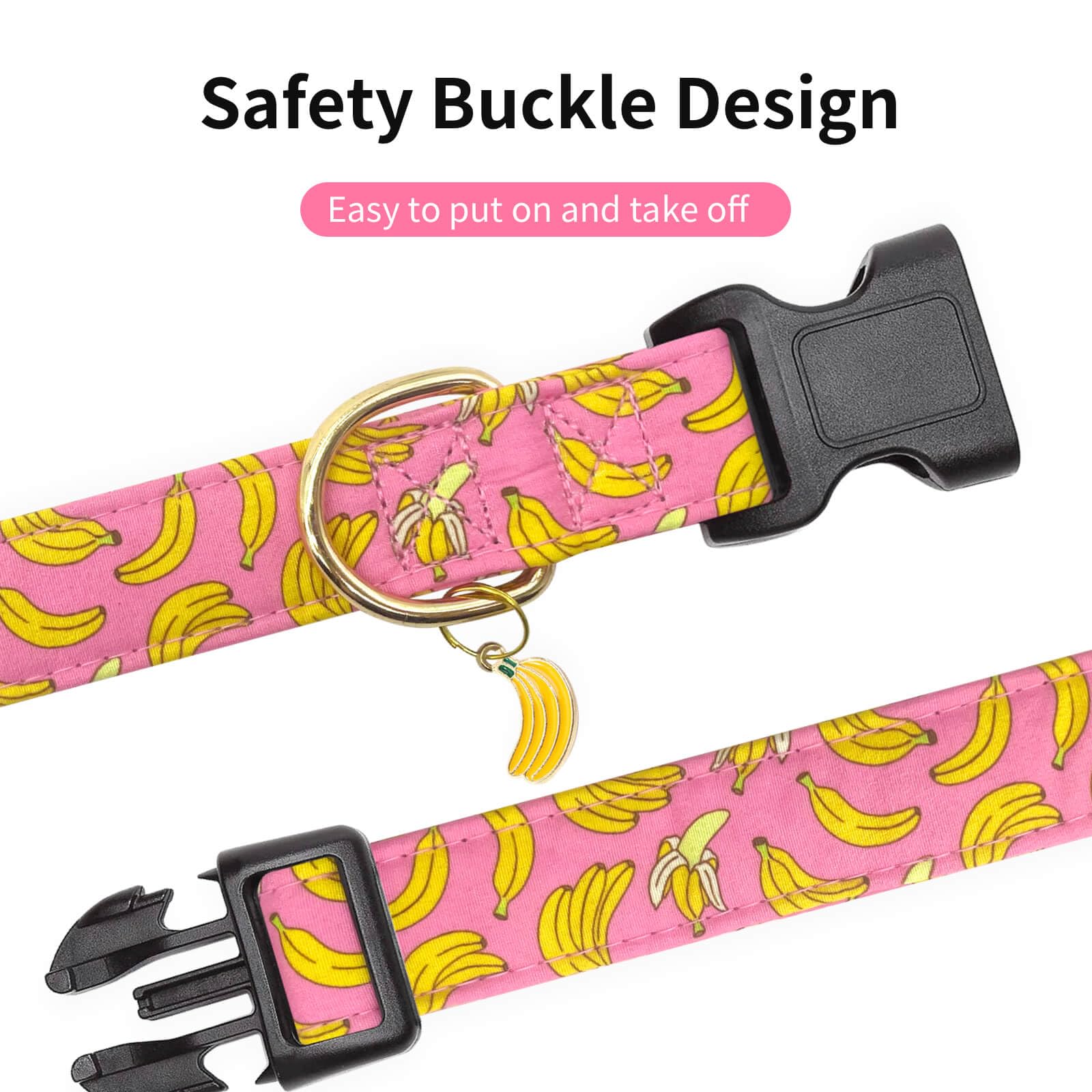 Gelwoo Cotton Dog Collar,Soft and Cute Puppy Collars with Banana Patterned Design for Girl Female Boy Dogs,Adjustable Buckle Pet