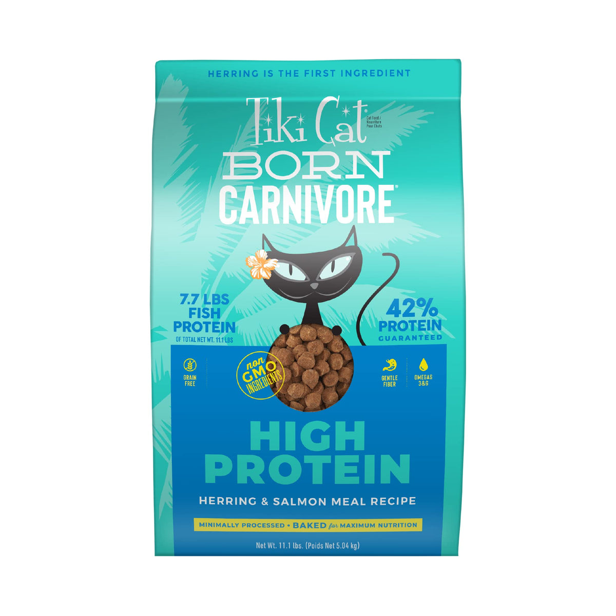 Tiki Cat Born Carnivore High Protein, Herring & Salmon Meal, Grain-Free Baked Kibble To Maximize Nutrients, Dry Cat Food, 11.1 L
